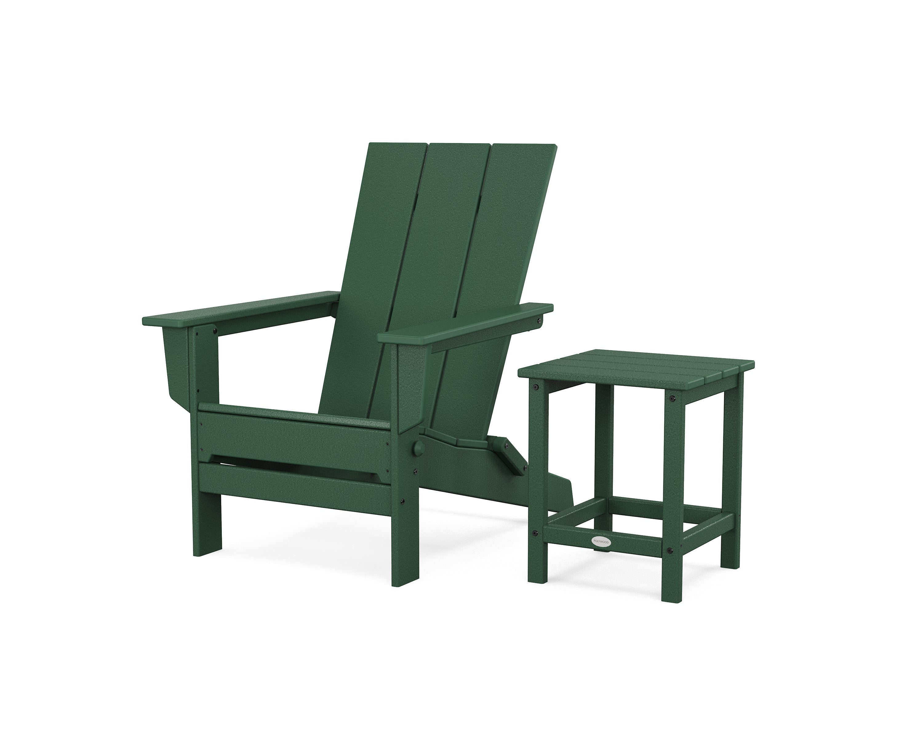 POLYWOOD Modern Studio Folding Adirondack Chair with Side Table in Green