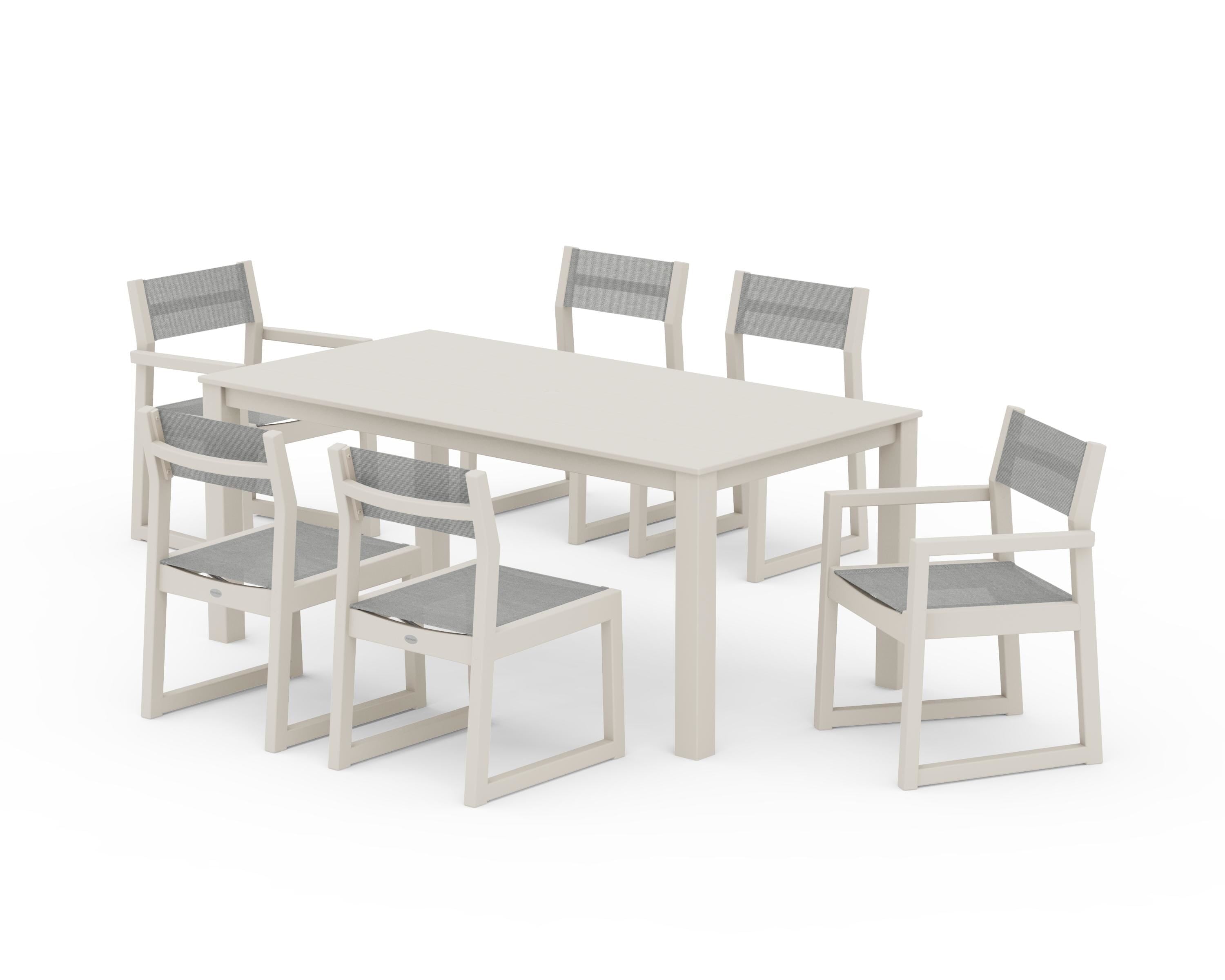 POLYWOOD EDGE Sling 7-Piece Parsons Dining Set in Sand / Metallic Sling