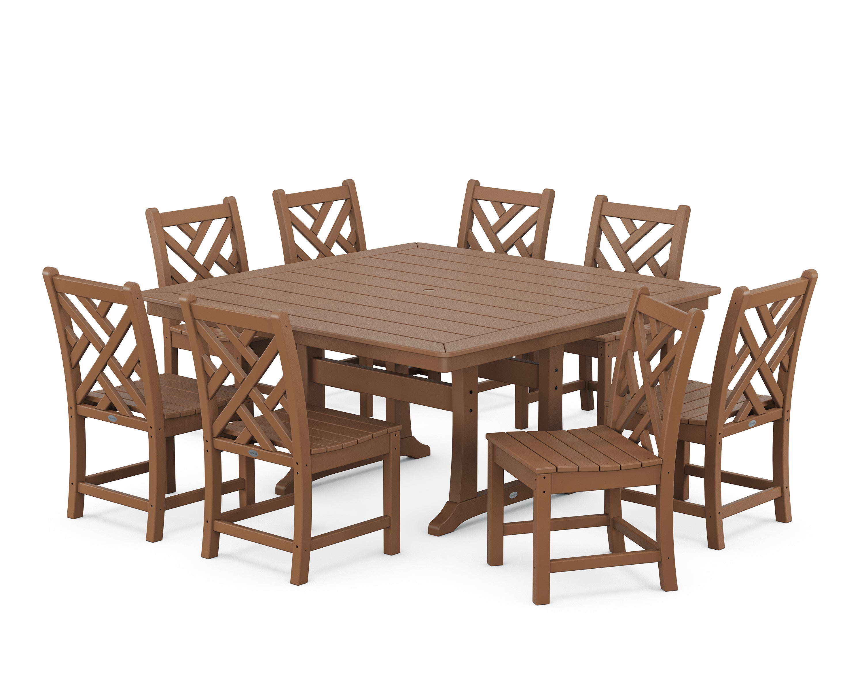 POLYWOOD Chippendale 9-Piece Nautical Trestle Dining Set in Teak