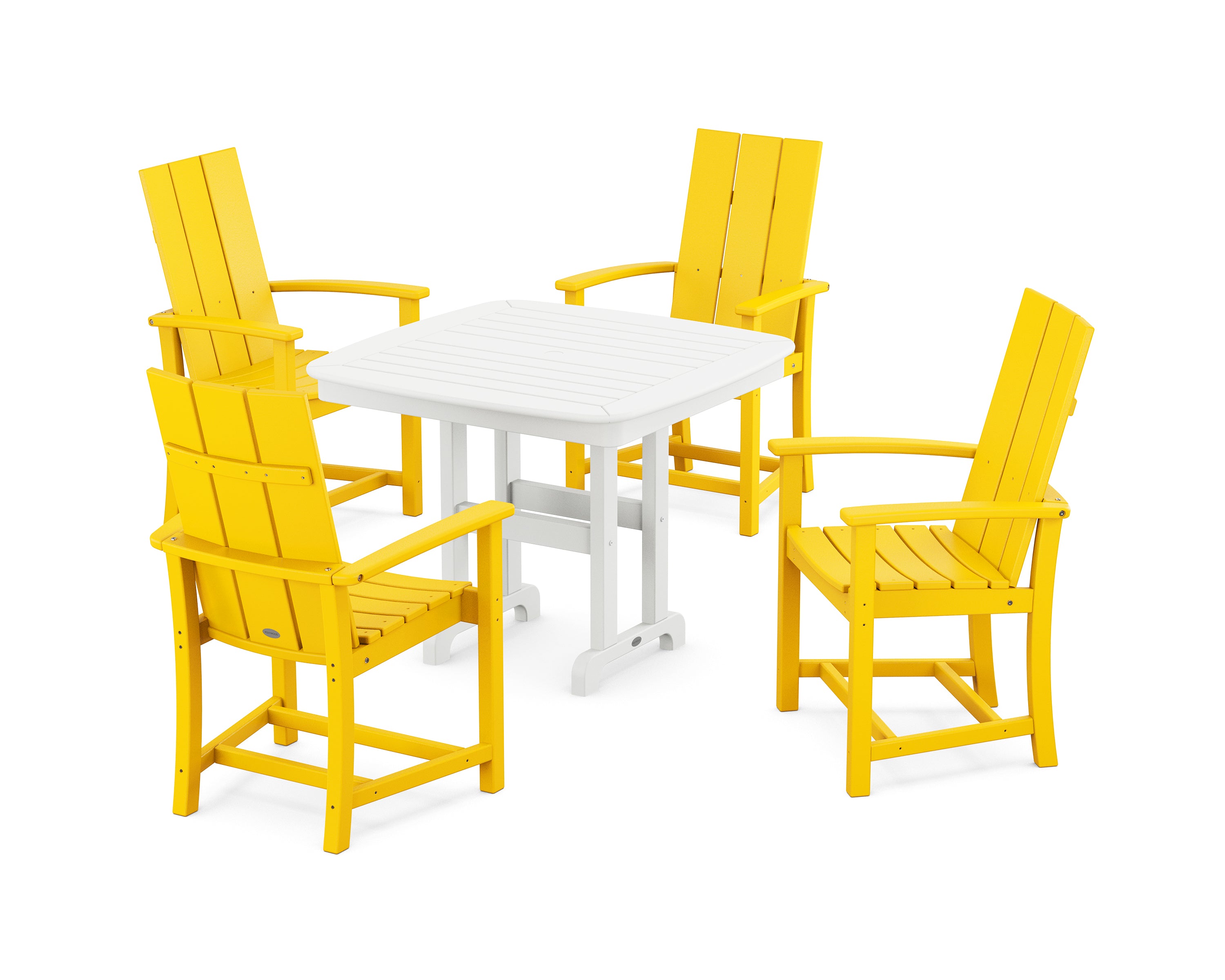 POLYWOOD® Modern Adirondack 5-Piece Dining Set in Lemon / White