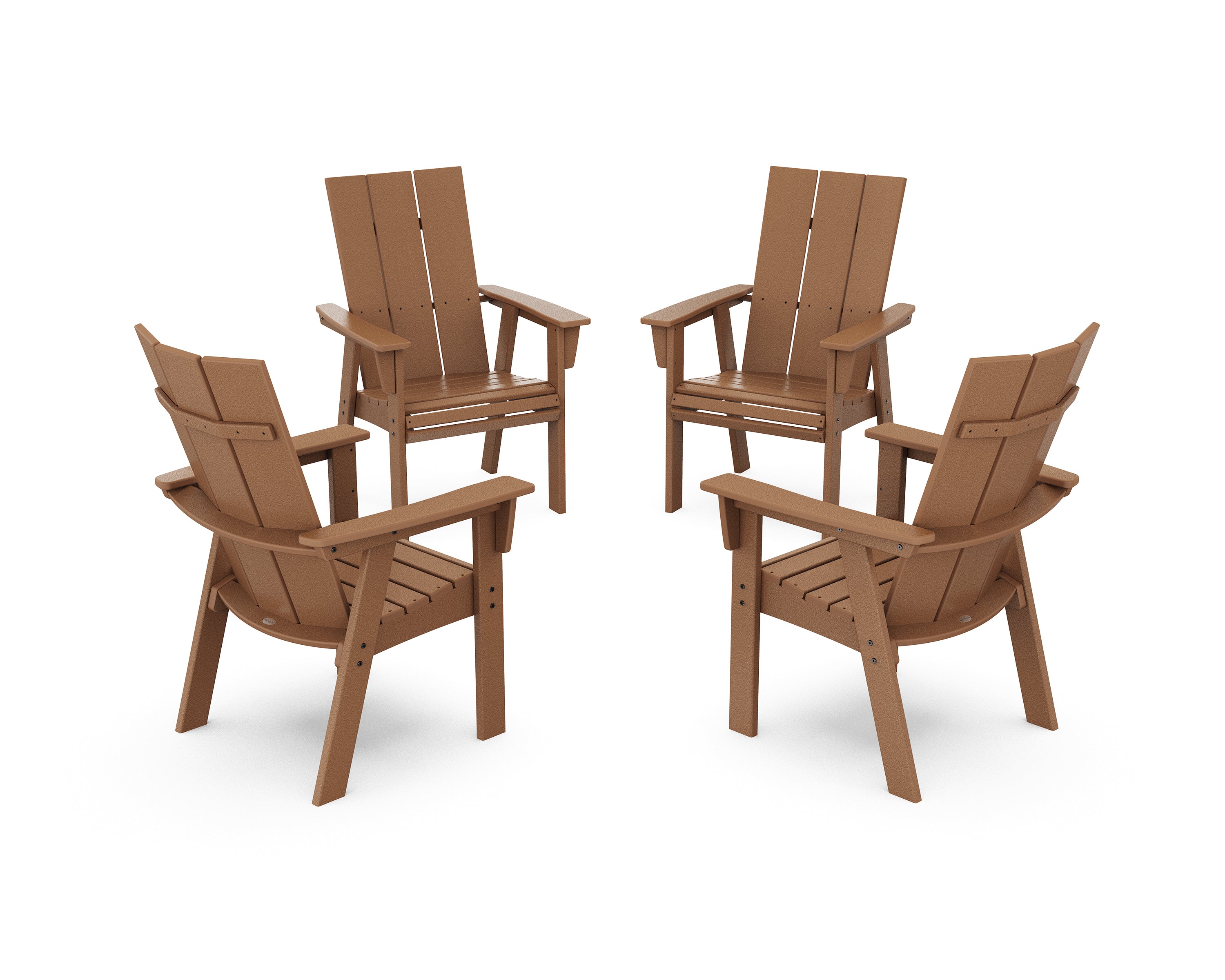 POLYWOOD® Modern 4-Piece Curveback Upright Adirondack Conversation Set in Teak