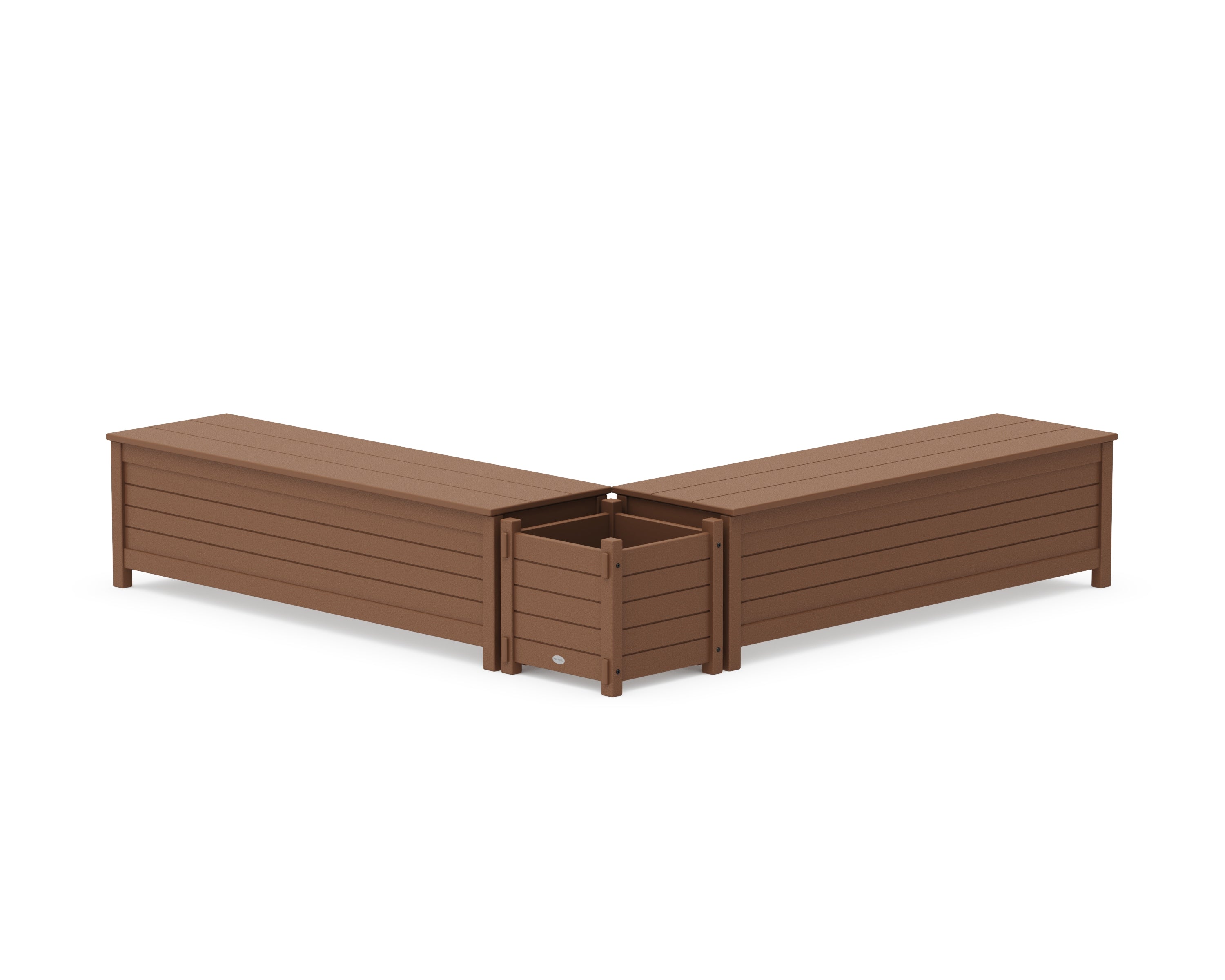 POLYWOOD 60" Nautical L- Shaped Planter Storage Bench Set in Teak