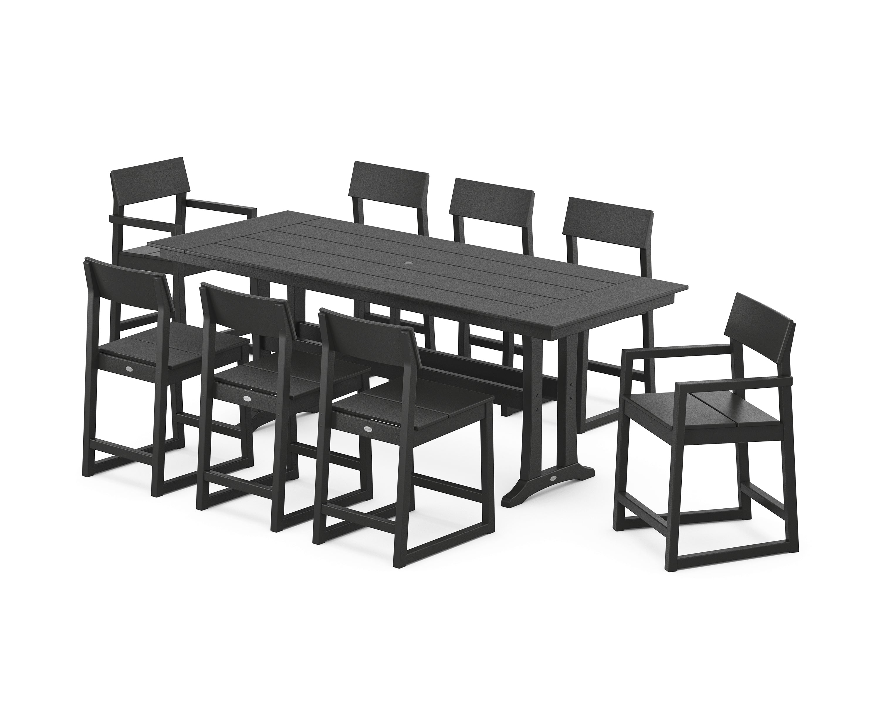 POLYWOOD EDGE 9-Piece Farmhouse Counter Set with Trestle Legs in Black