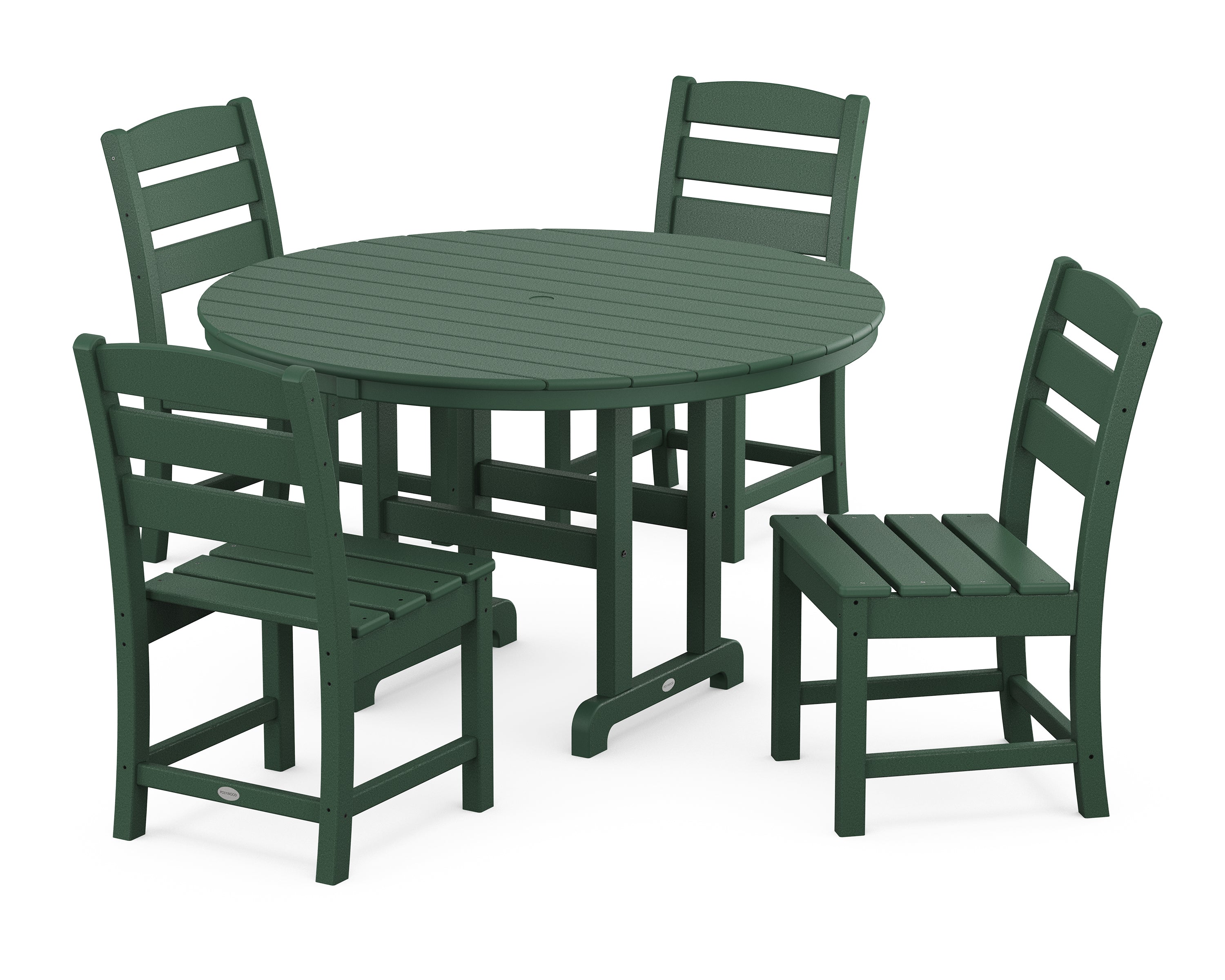 POLYWOOD® Lakeside 5-Piece Round Farmhouse Side Chair Dining Set in Green