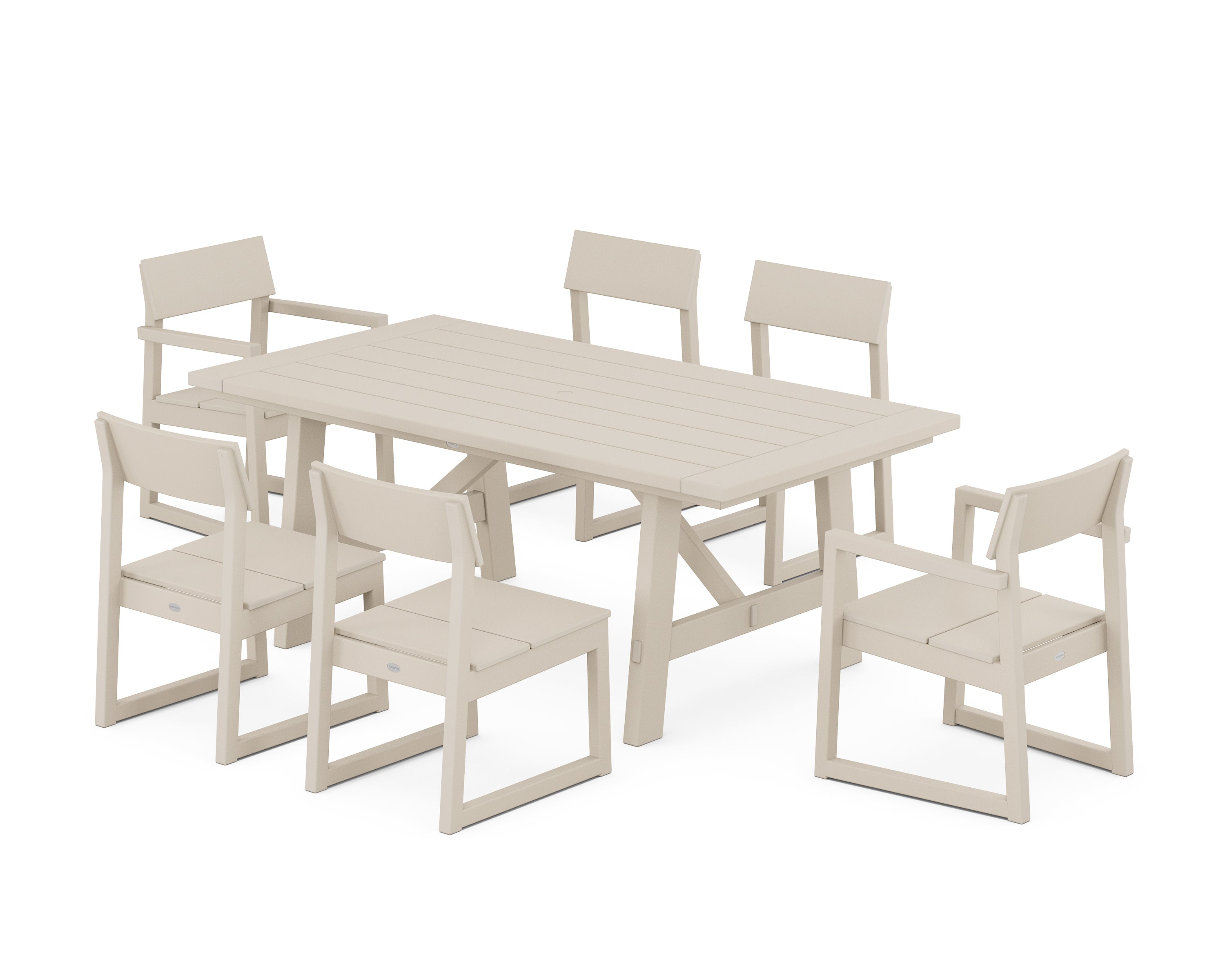 POLYWOOD EDGE 7-Piece Rustic Farmhouse Dining Set in Sand