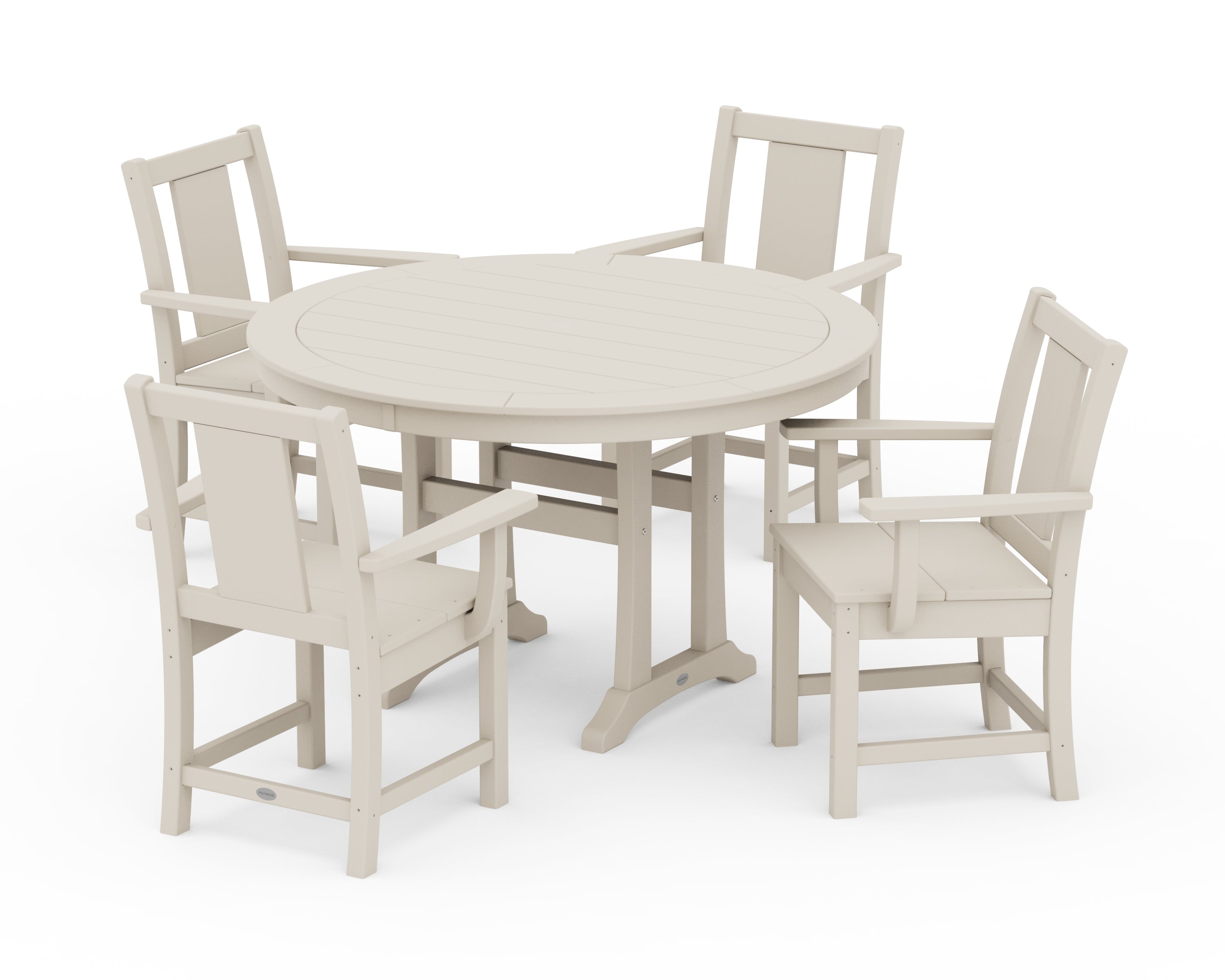 POLYWOOD Prairie 5-Piece Round Dining Set with Trestle Legs in Sand