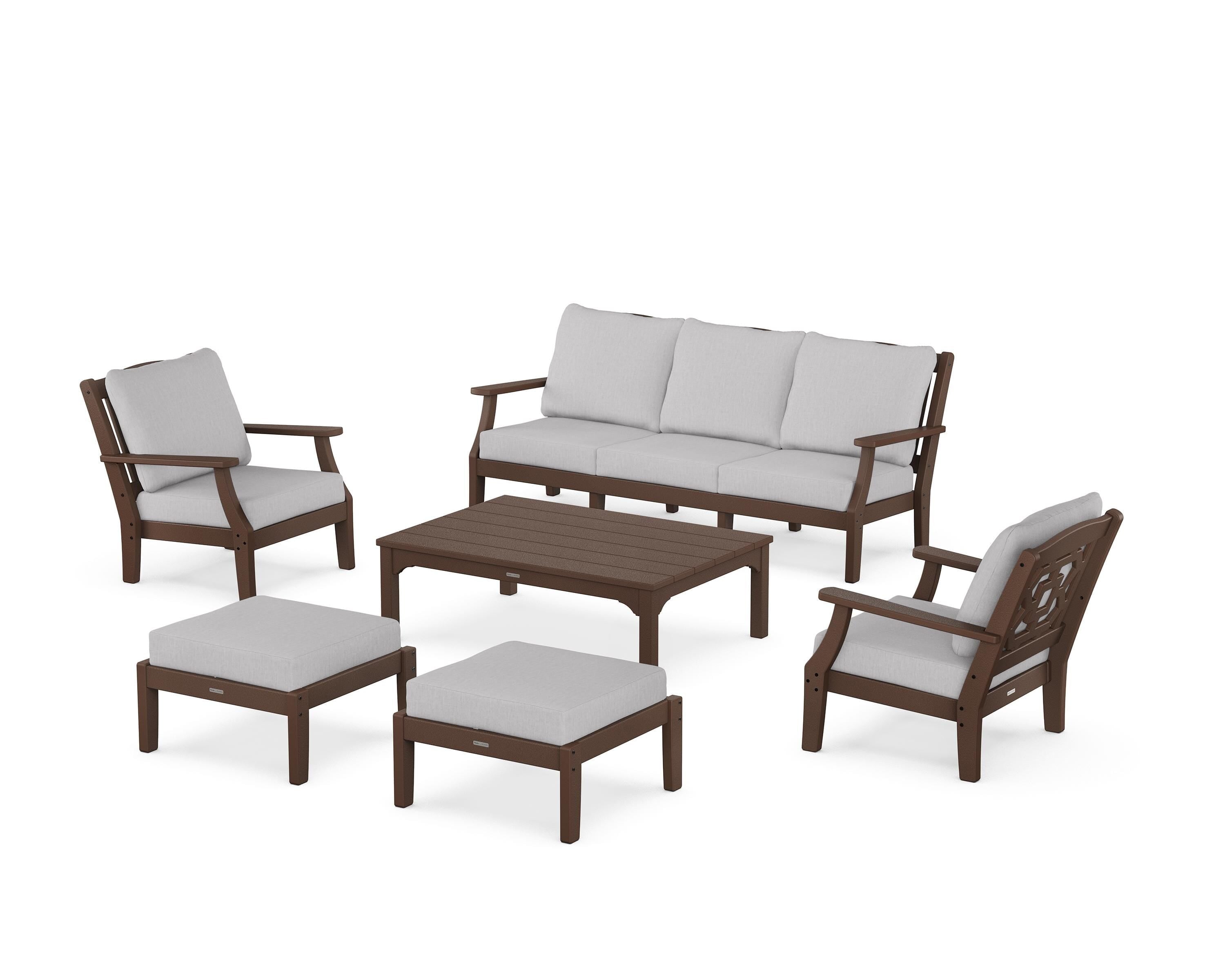 Martha Stewart by POLYWOOD Chinoiserie 6-Piece Lounge Sofa Set in Mahogany / Granite