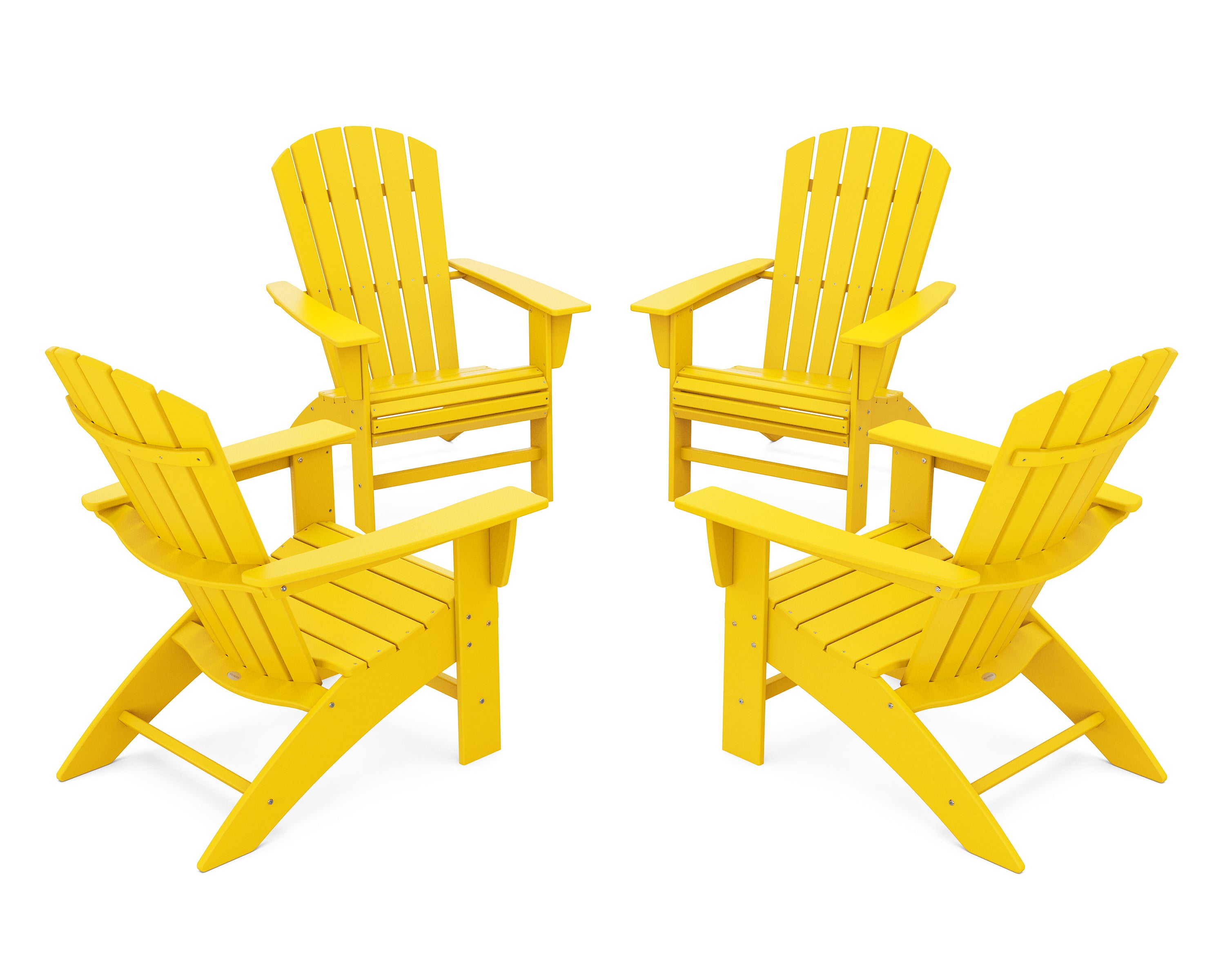 POLYWOOD 4-Piece Nautical Curveback Adirondack Chair Conversation Set in Lemon
