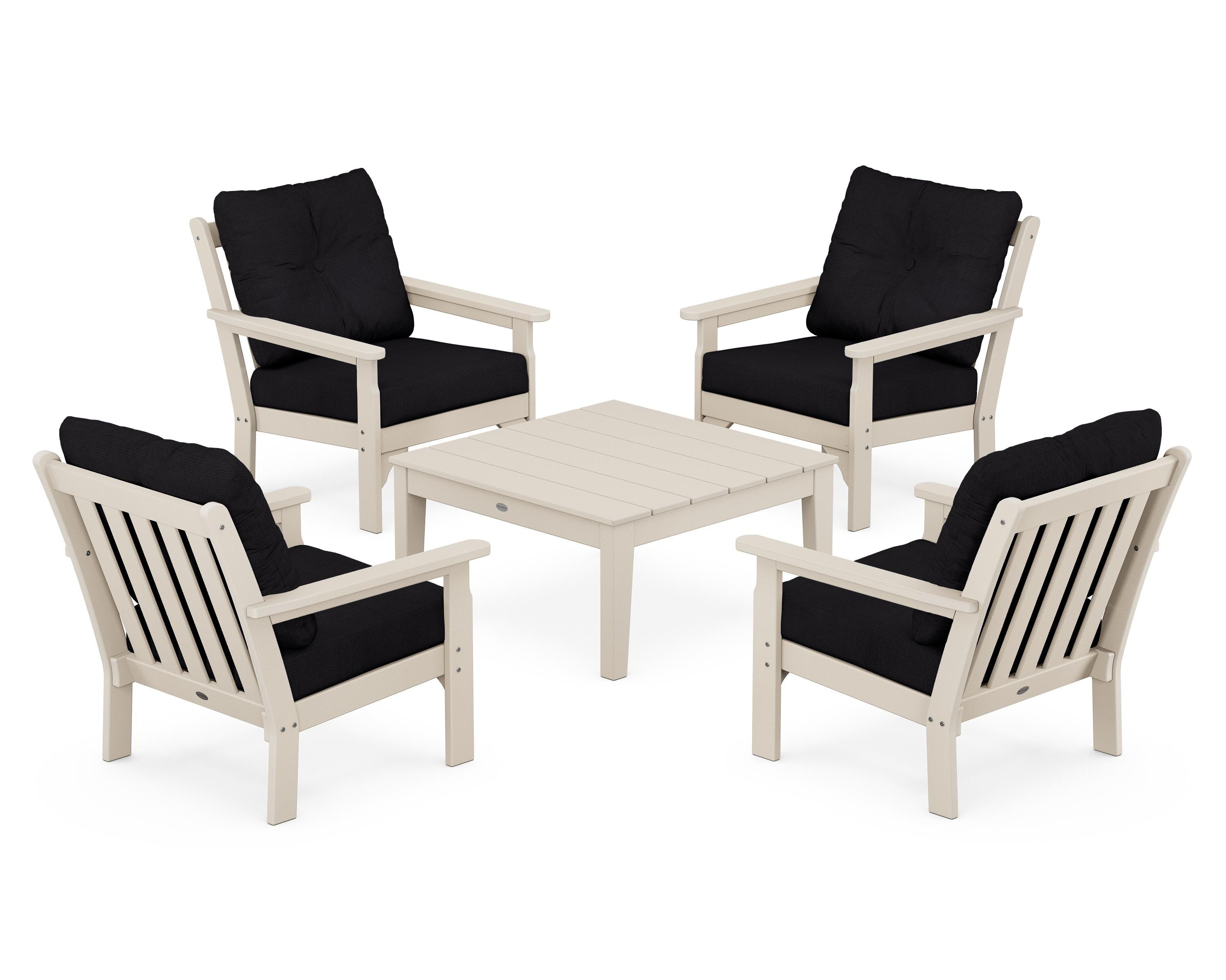 POLYWOOD Vineyard 5-Piece Deep Seating Conversation Set in Sand / Midnight Linen