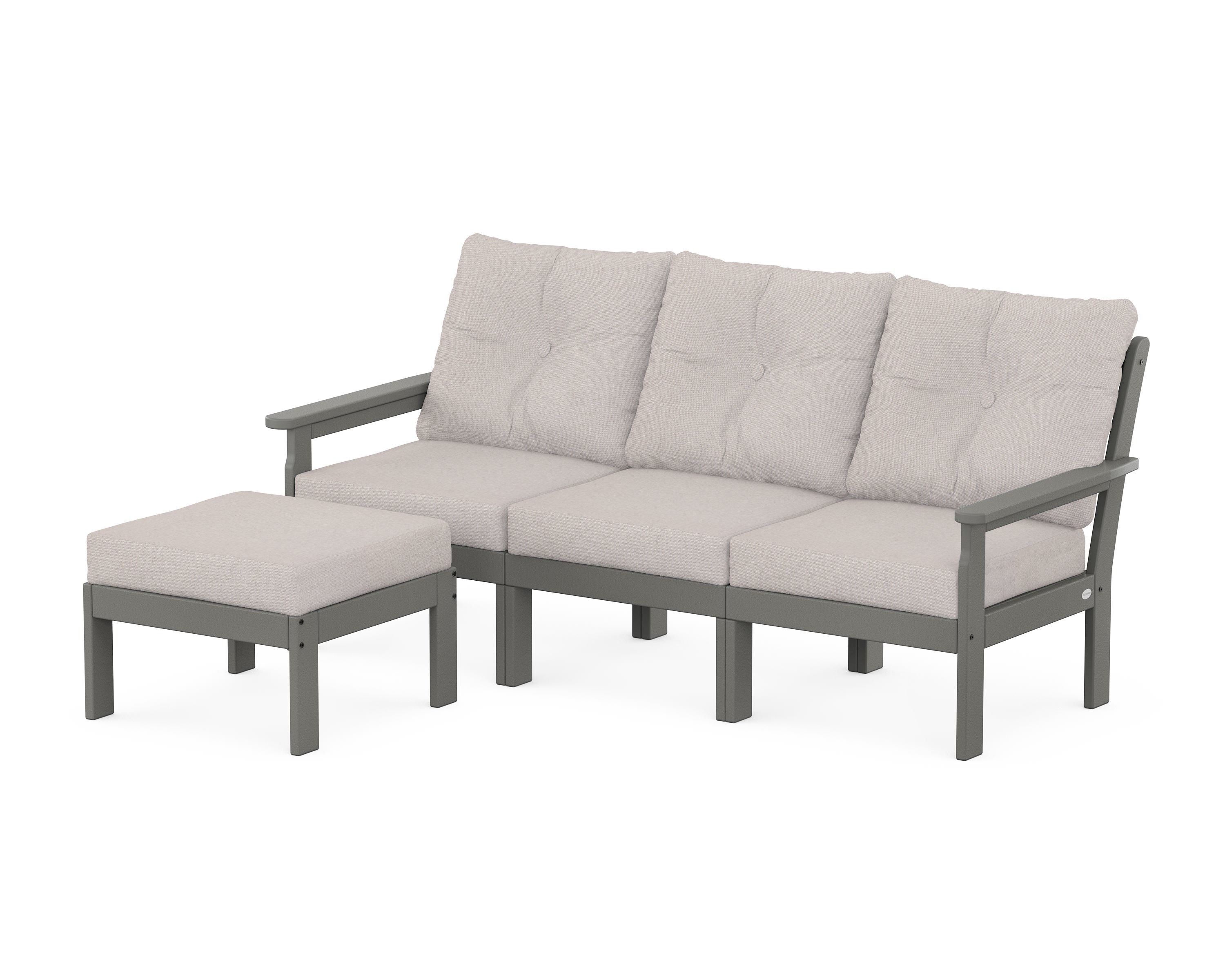 POLYWOOD Vineyard 4-Piece Sectional with Ottoman in Slate Grey / Dune Burlap