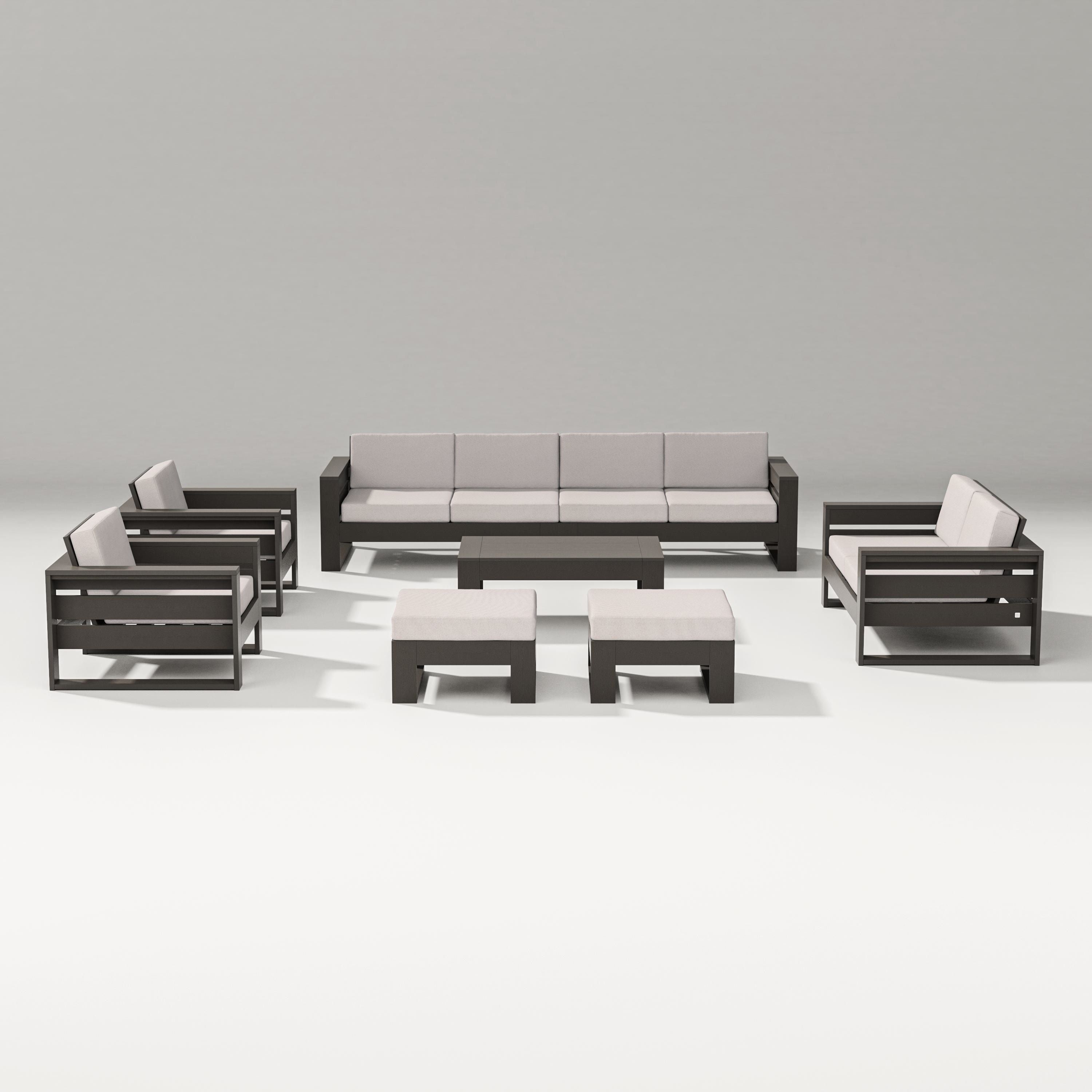 PW Designer Series Latitude 8-Piece Lounge Sofa Set in Vintage Coffee / Dune Burlap