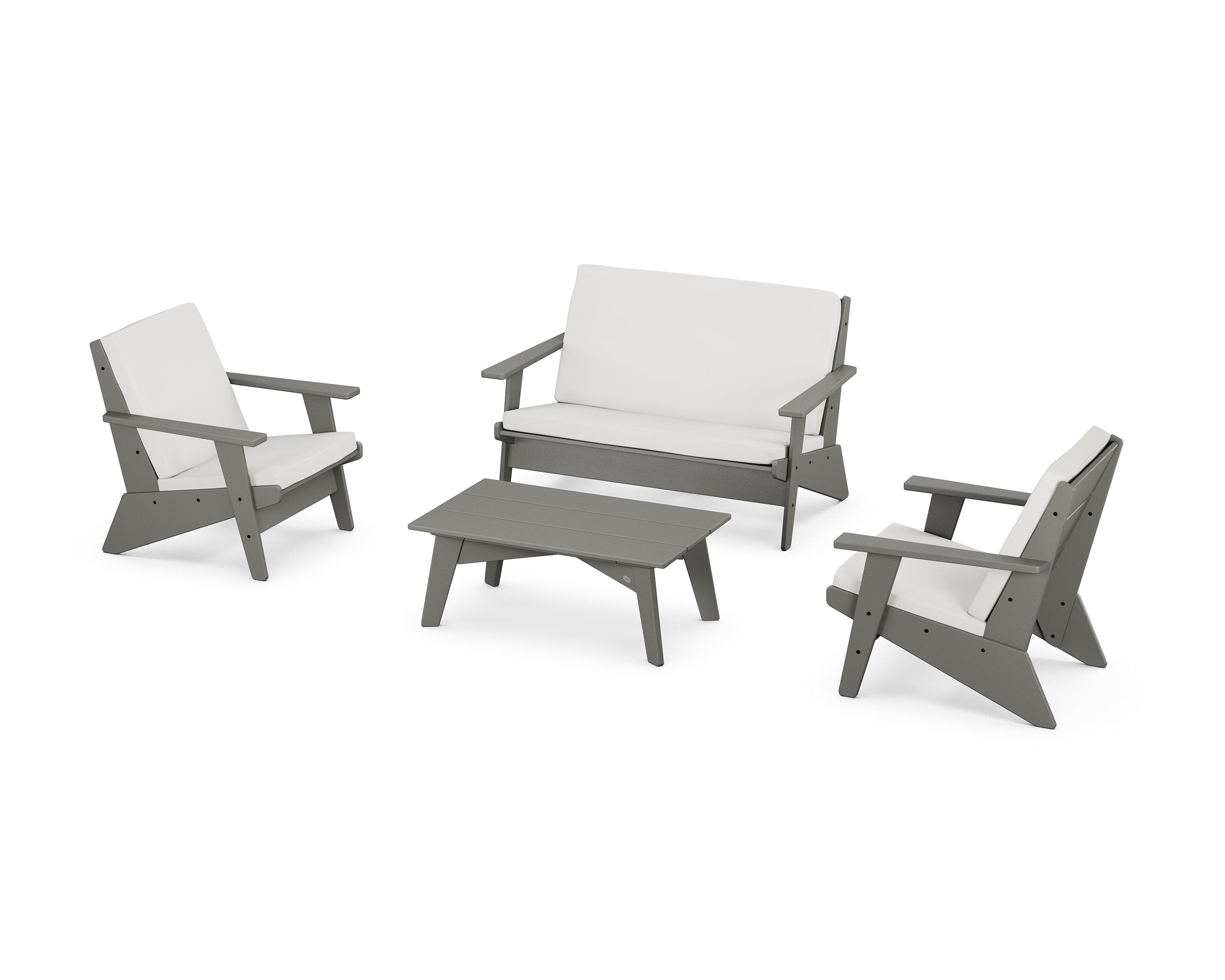 POLYWOOD Riviera Modern Lounge 4-Piece Set in Slate Grey / Natural Linen
