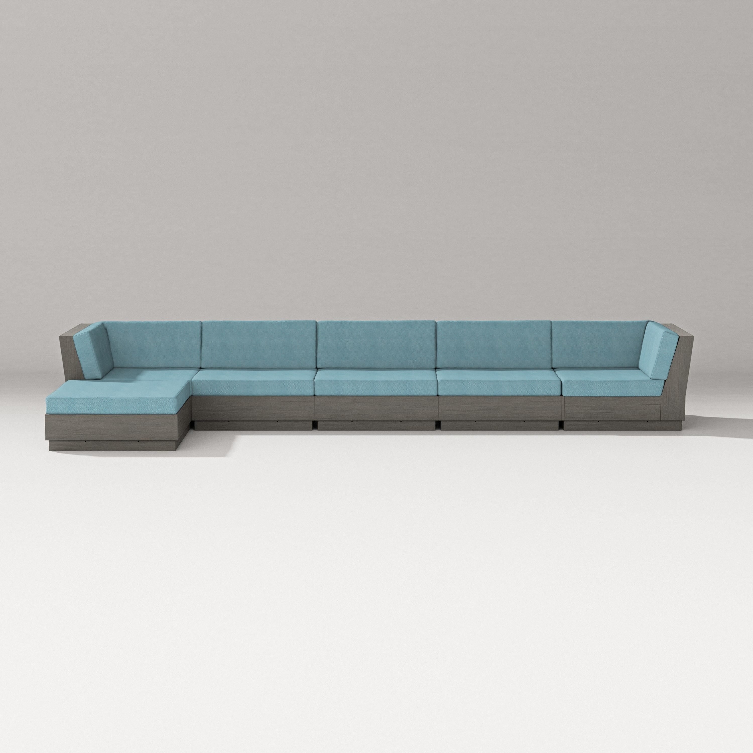 PW Designer Series Elevate 6-Piece Chaise Sectional in Driftwood / Lattice Sky Blue