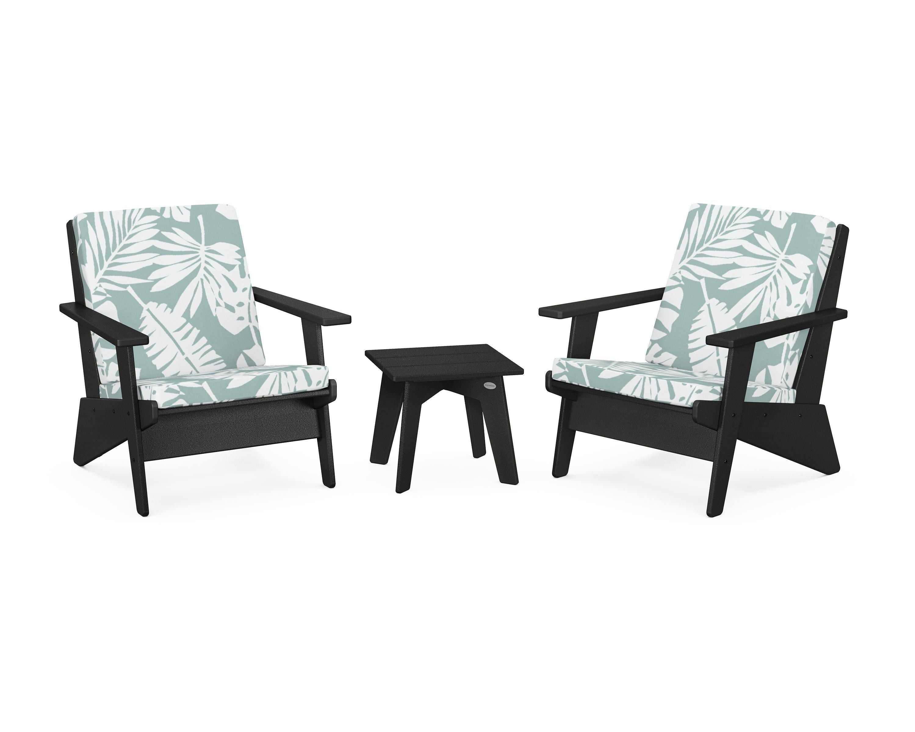 POLYWOOD Riviera Modern Lounge 3-Piece Set in Black / Leaf Glacier Spa