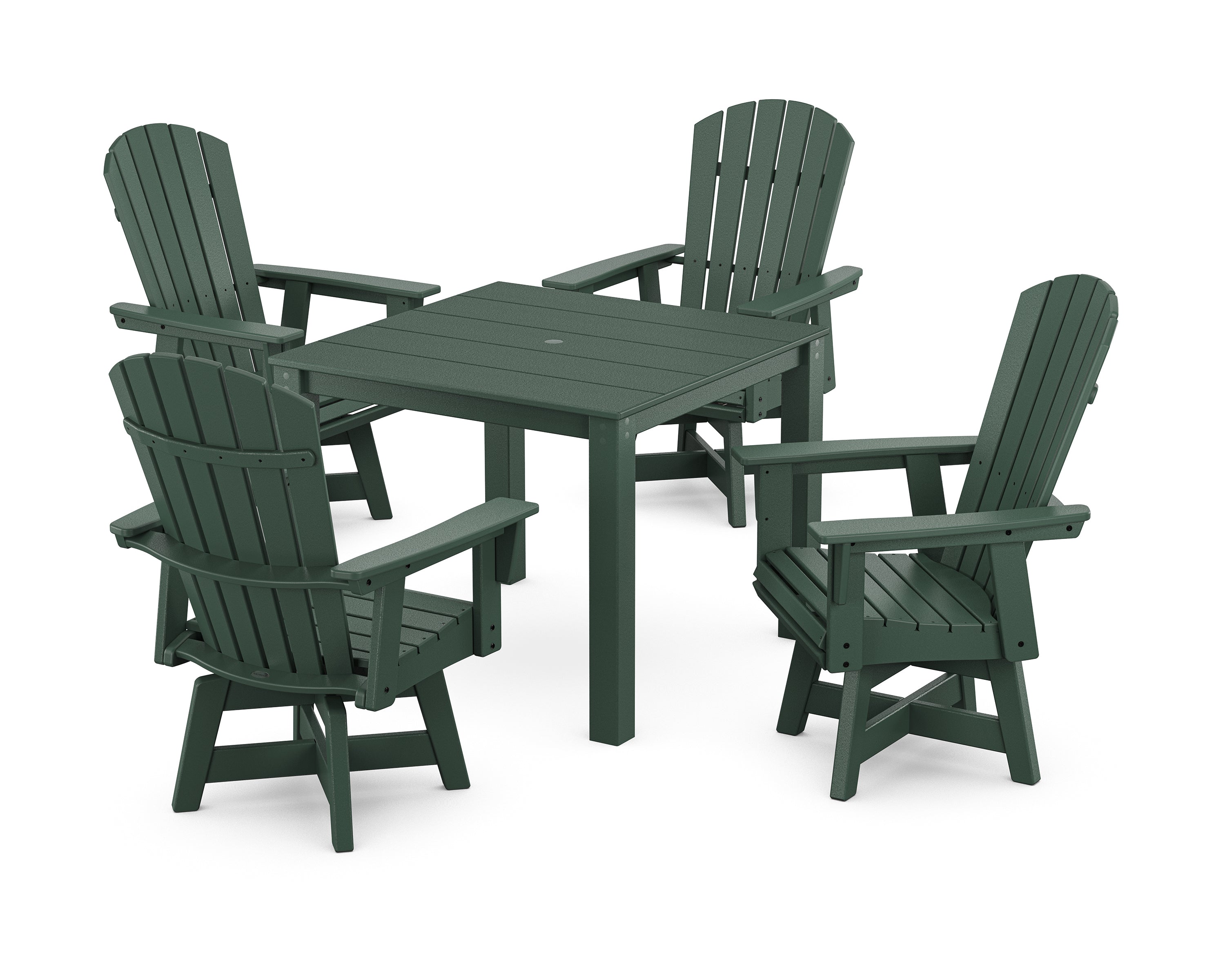 POLYWOOD Nautical Curveback Adirondack Swivel 5-Piece Parsons Dining Set in Green
