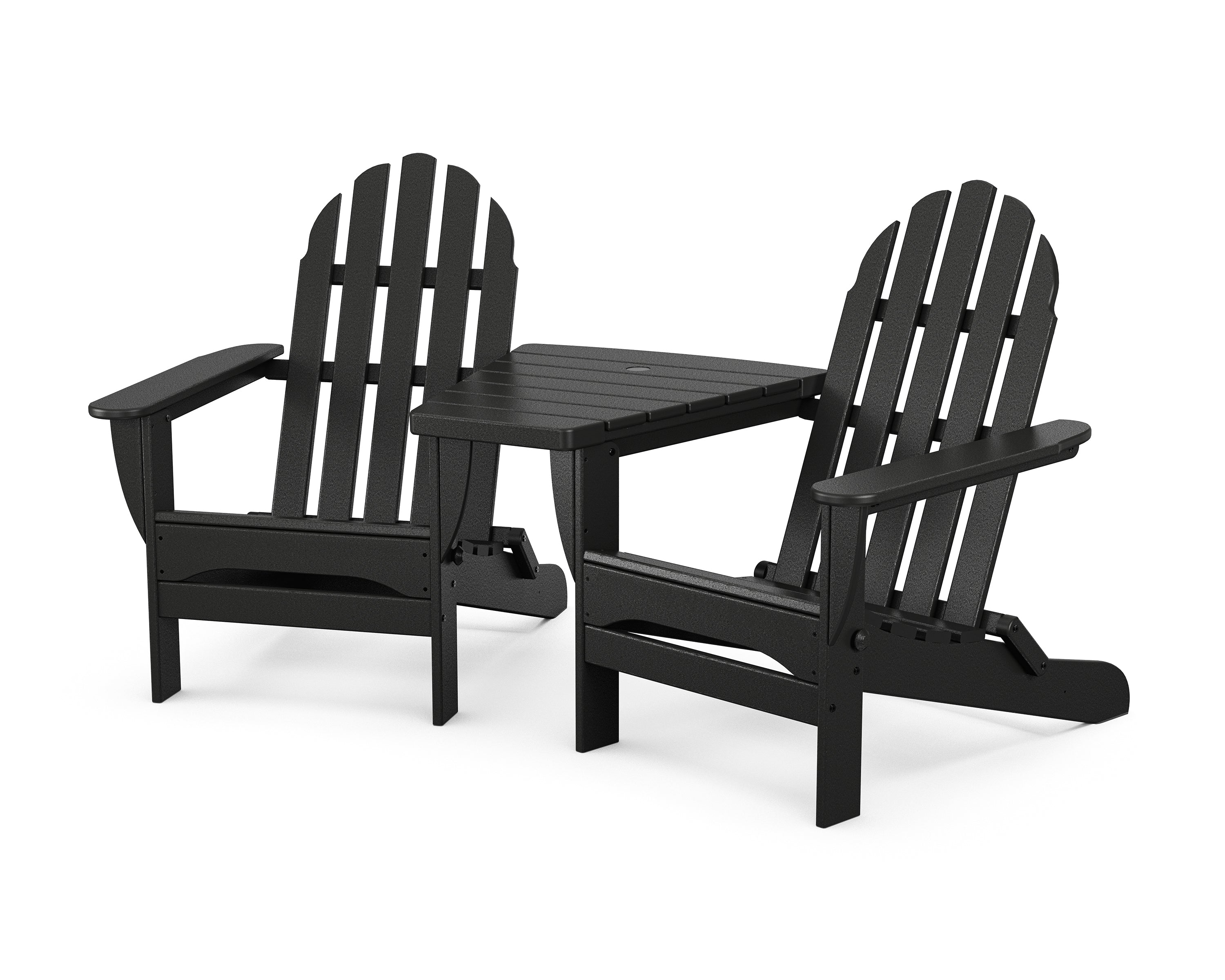 POLYWOOD® Classic Folding Adirondacks with Angled Connecting Table in Black