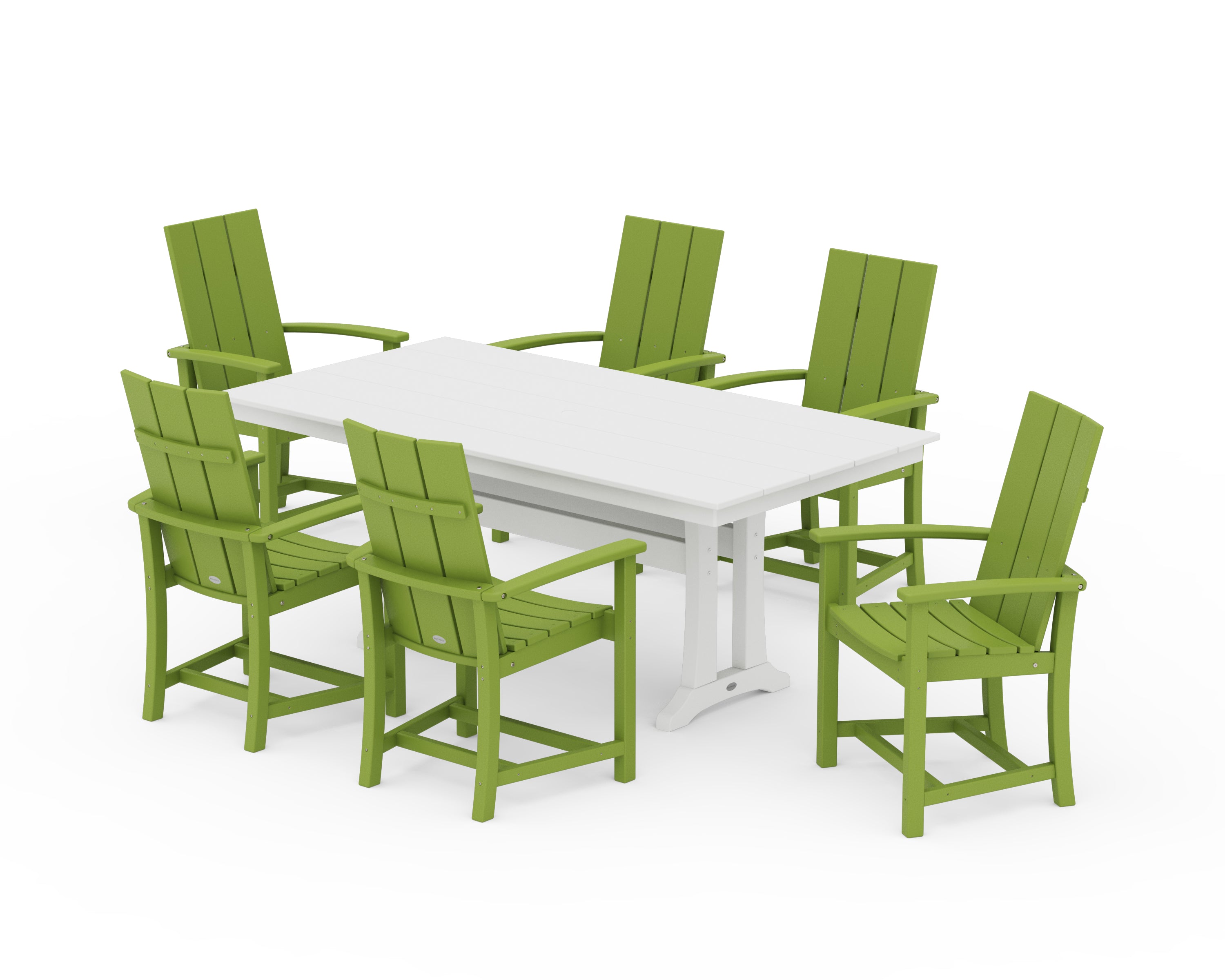 POLYWOOD Modern Adirondack 7-Piece Farmhouse Dining Set with Trestle Legs in Lime / White
