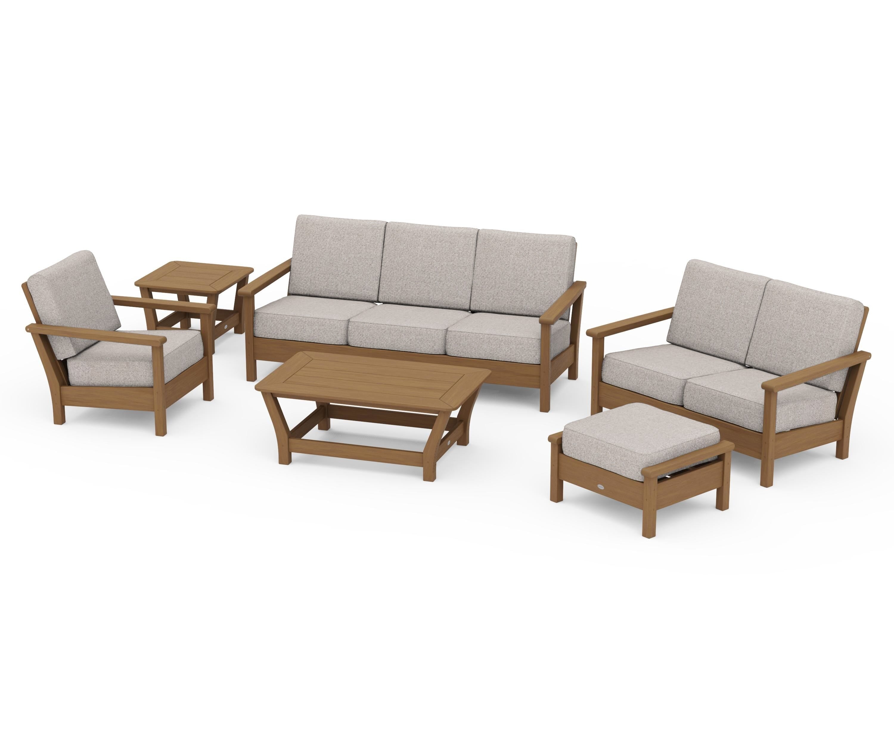 POLYWOOD Harbour 6-Piece Outdoor Living Set in Natural / Weathered Tweed