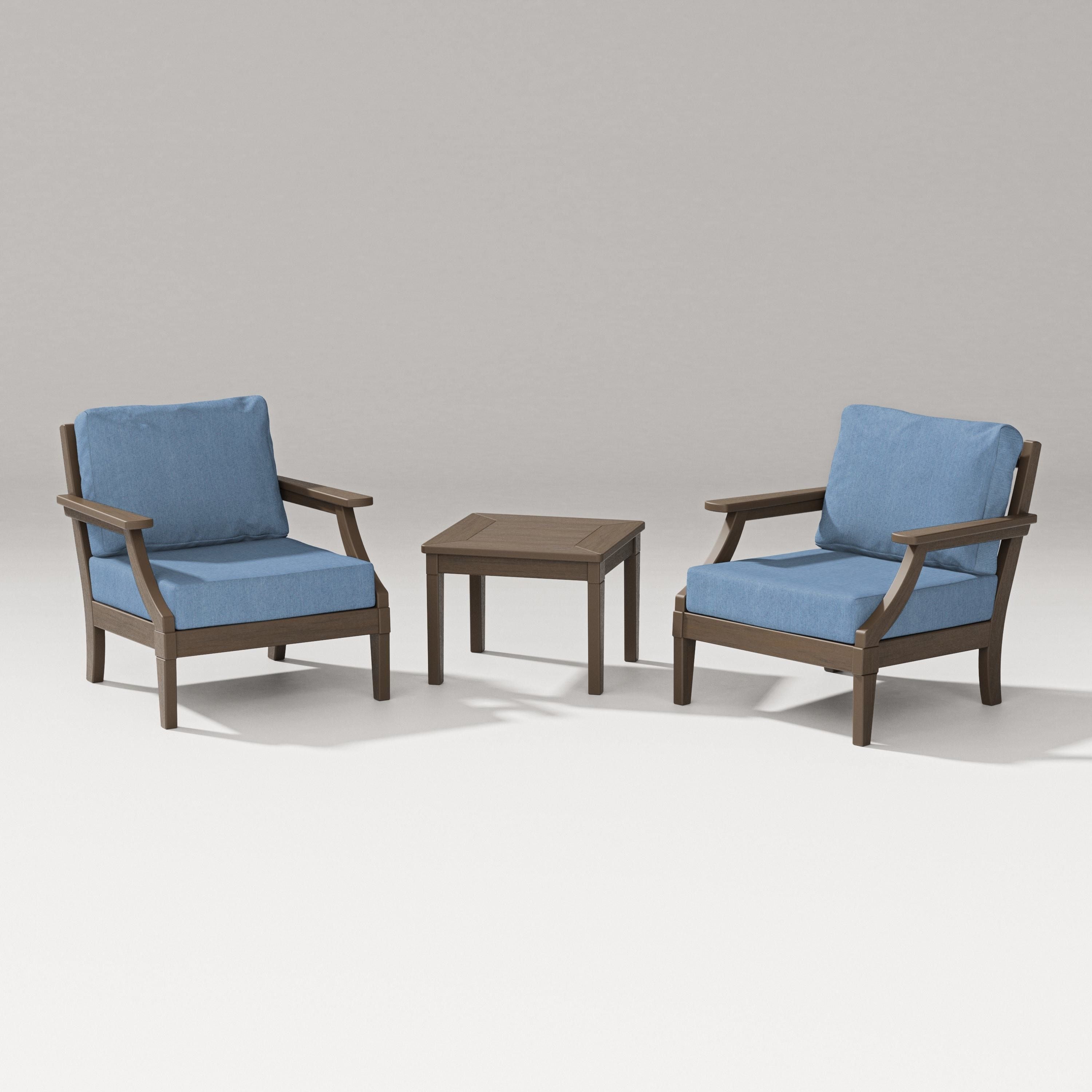 PW Designer Series Estate 3-Piece Lounge Chair Set in Kona / Sky Blue