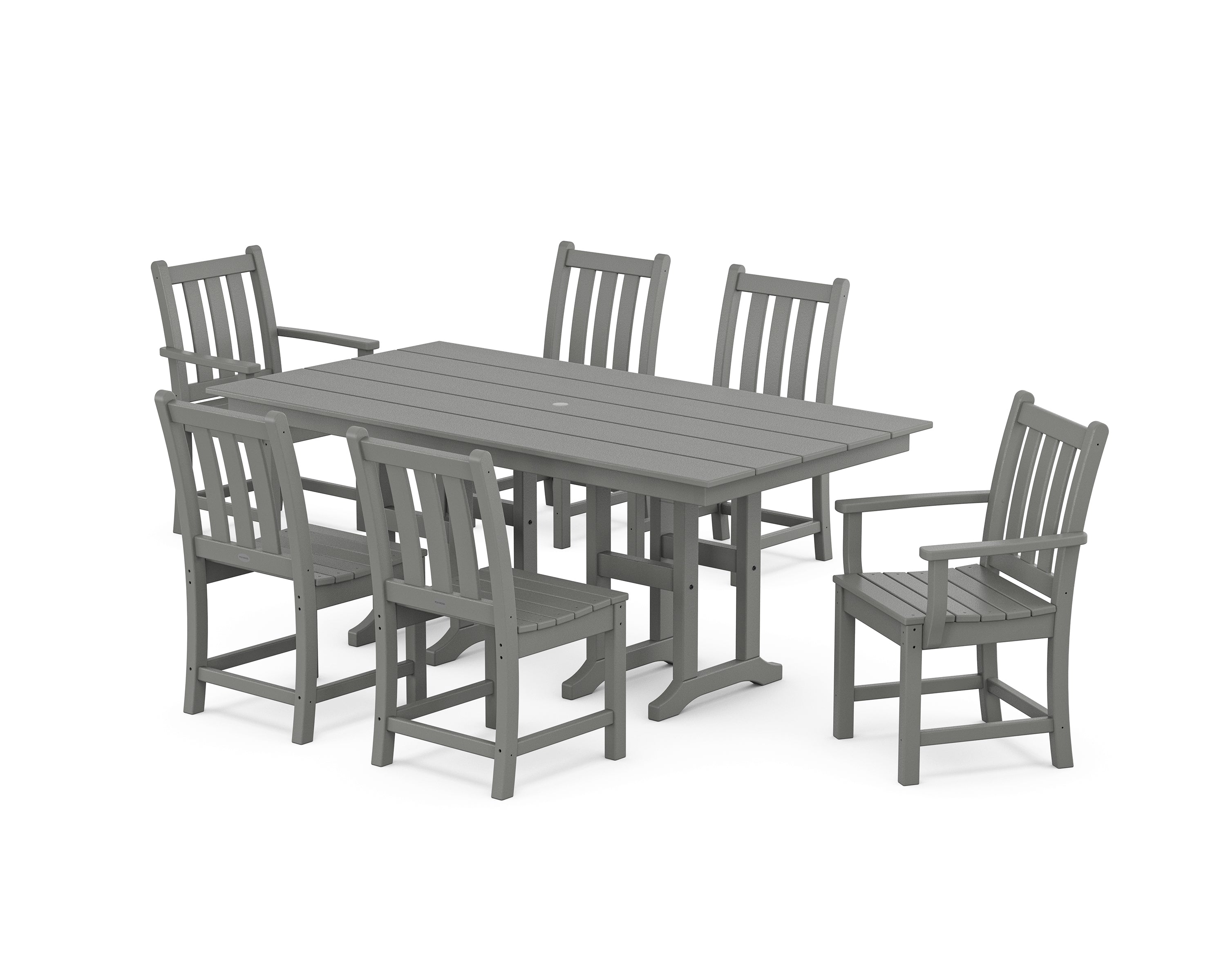 POLYWOOD Traditional Garden 7-Piece Farmhouse Dining Set in Slate Grey