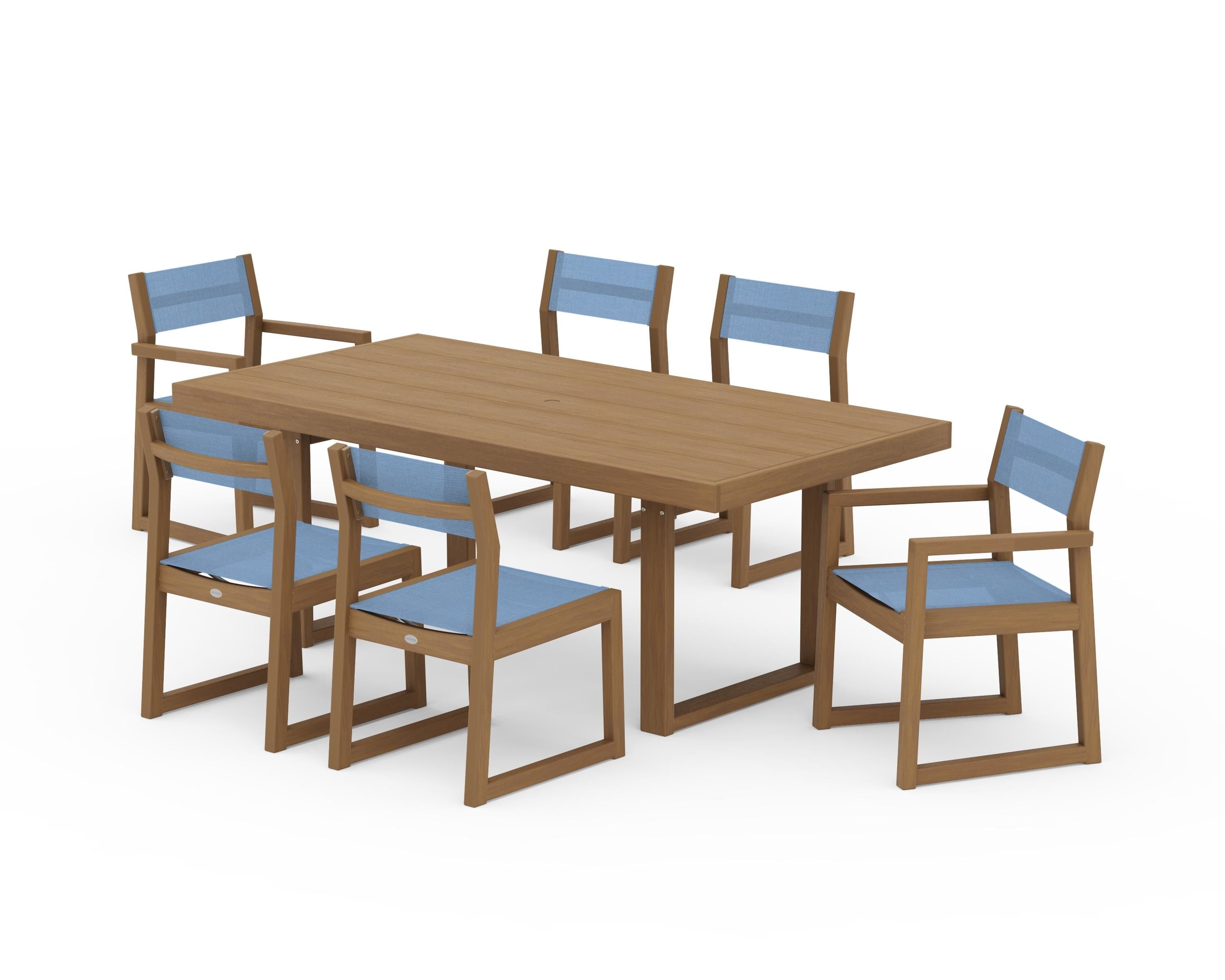 POLYWOOD EDGE Sling 7-Piece Dining Set in Natural / Poolside Sling