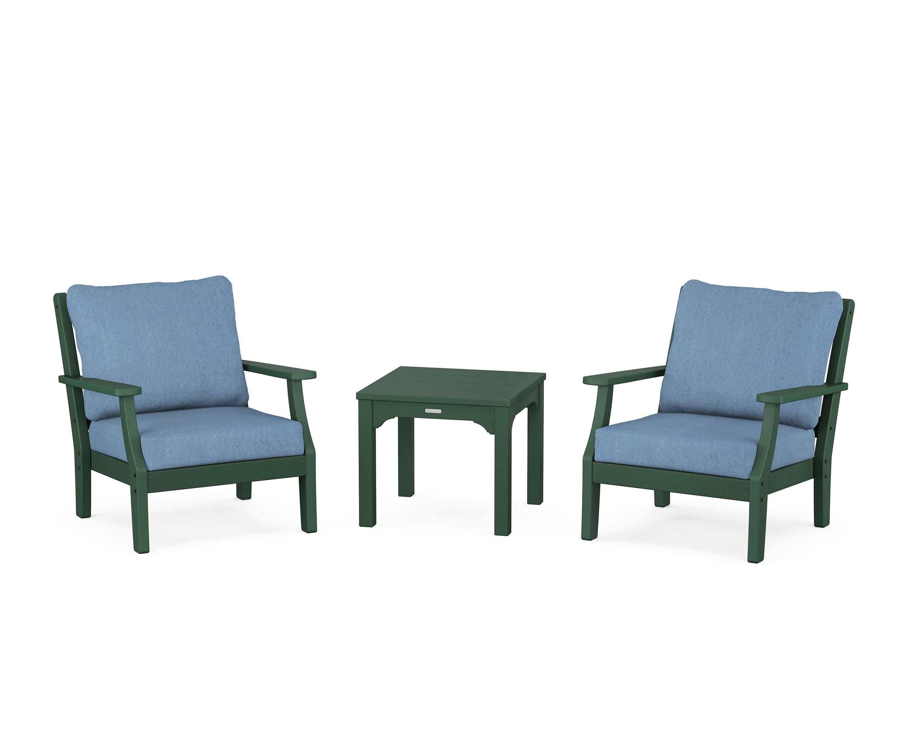 Martha Stewart by POLYWOOD Chinoiserie 3-Piece Deep Seating Set in Green / Sky Blue