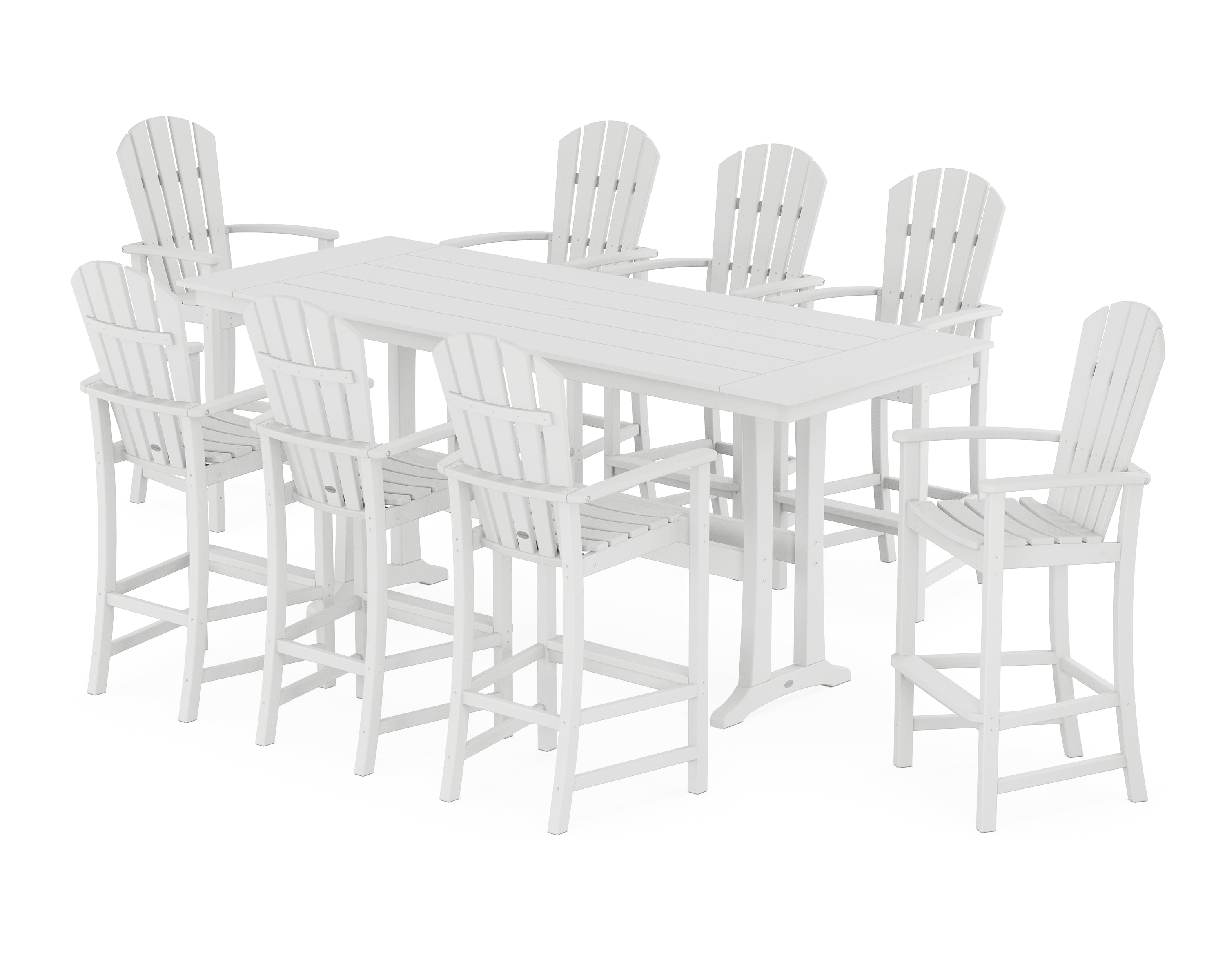 POLYWOOD Palm Coast 9-Piece Farmhouse Bar Set with Trestle Legs in White