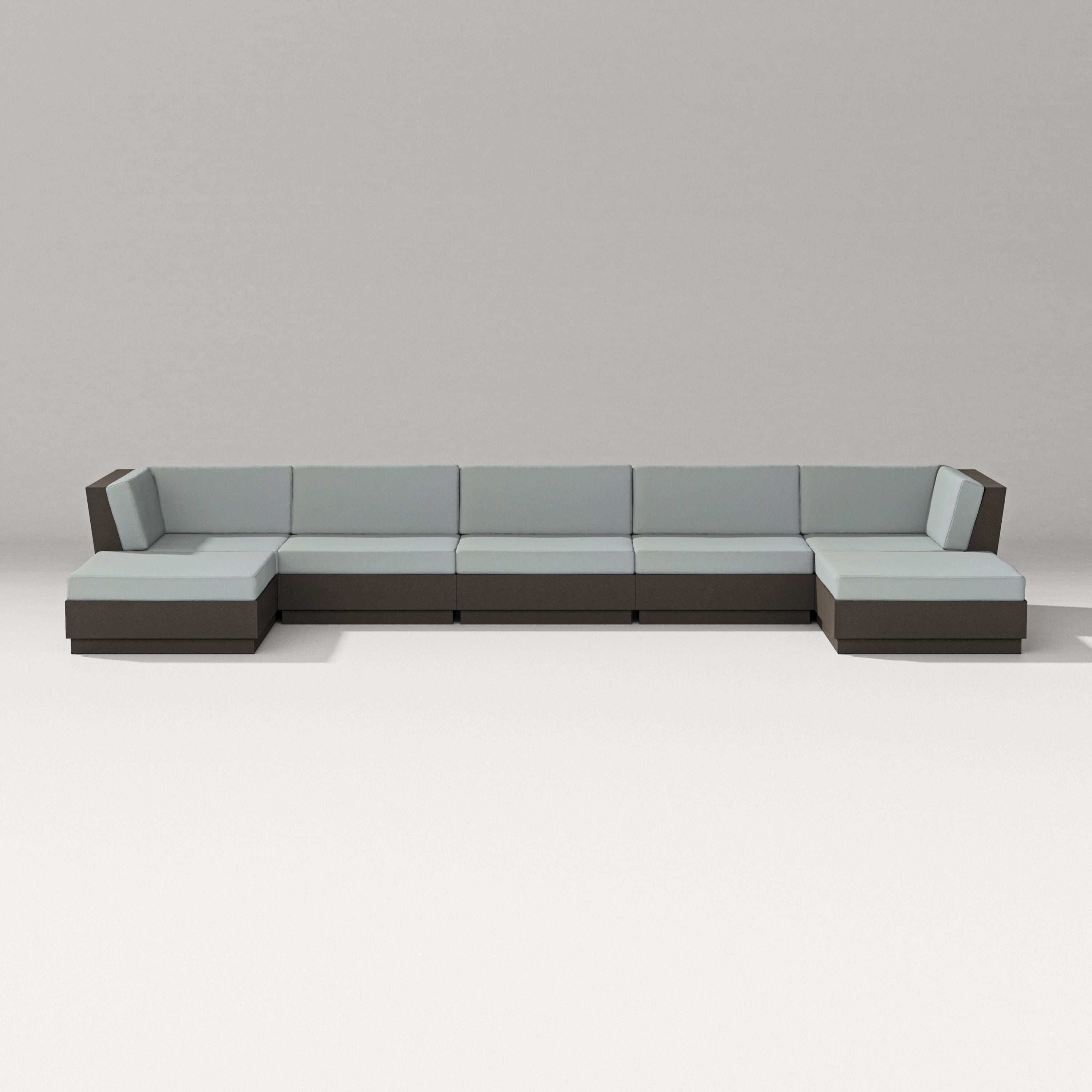 PW Designer Series Elevate 7-Piece Double Chaise Sectional in Vintage Coffee / Spa