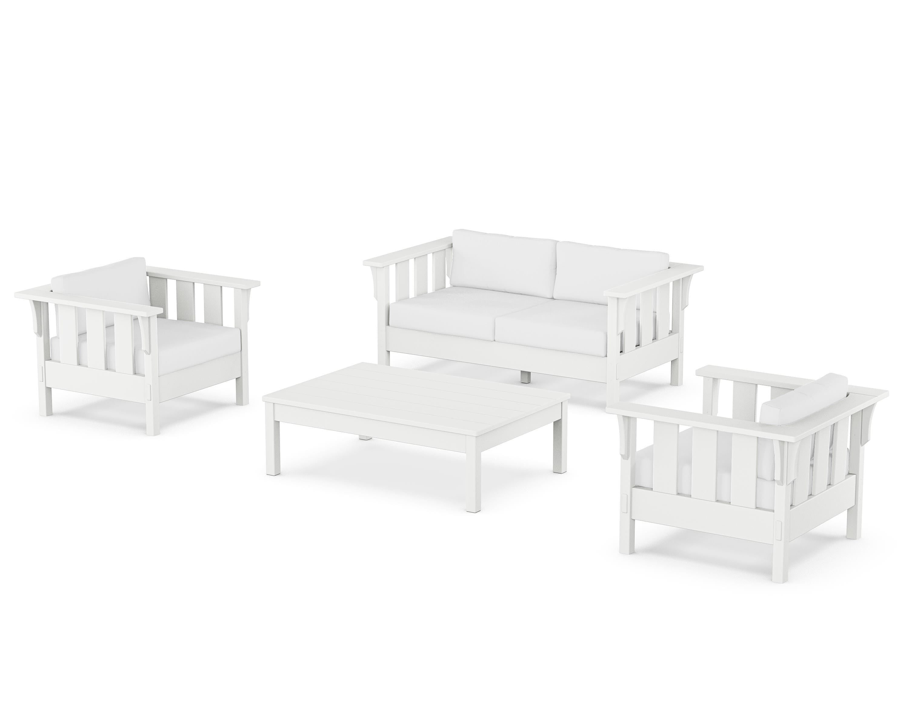 Martha Stewart by POLYWOOD Acadia 4-Piece Deep Seating Set with Loveseat in White / Natural