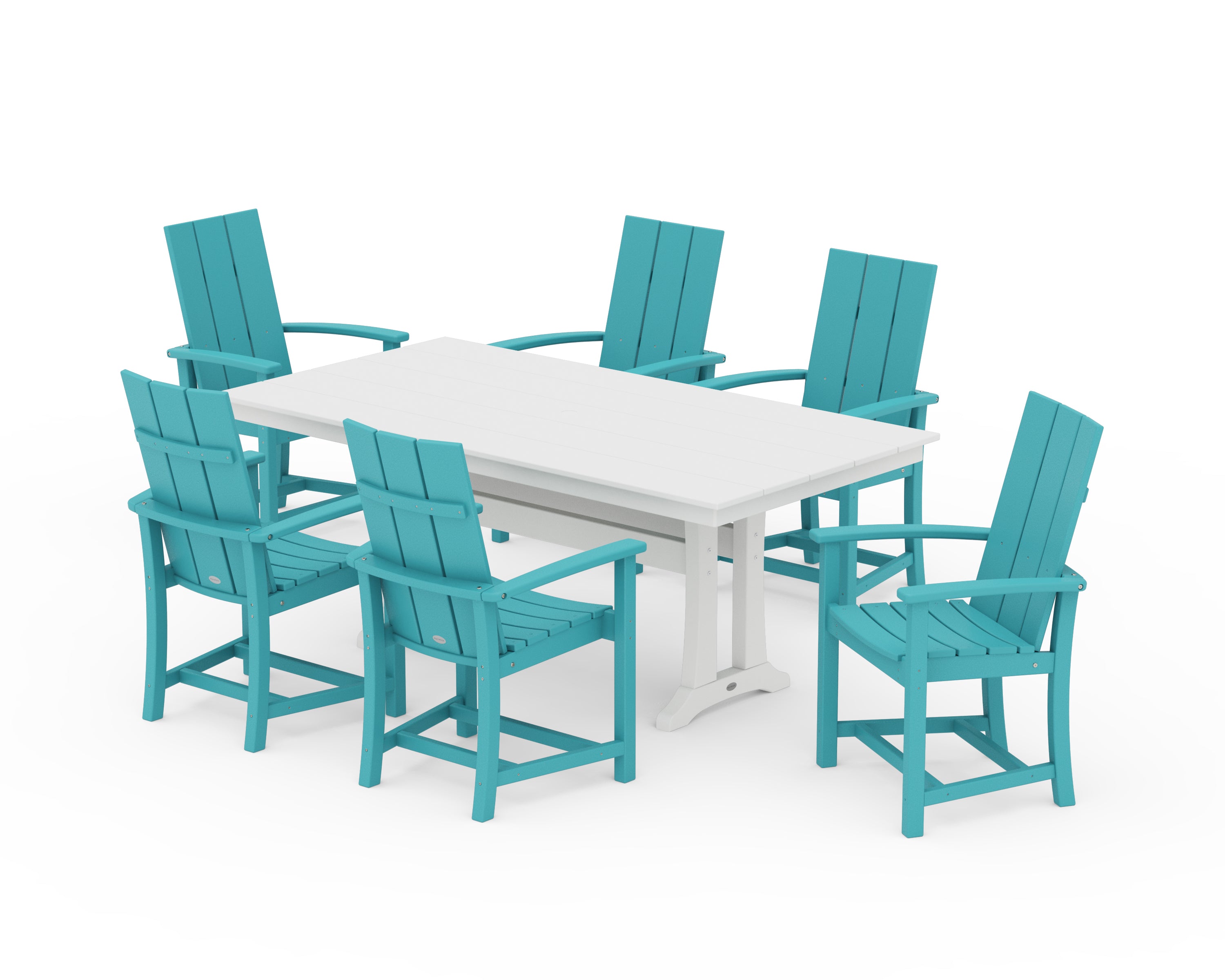 POLYWOOD Modern Adirondack 7-Piece Farmhouse Dining Set with Trestle Legs in Aruba / White