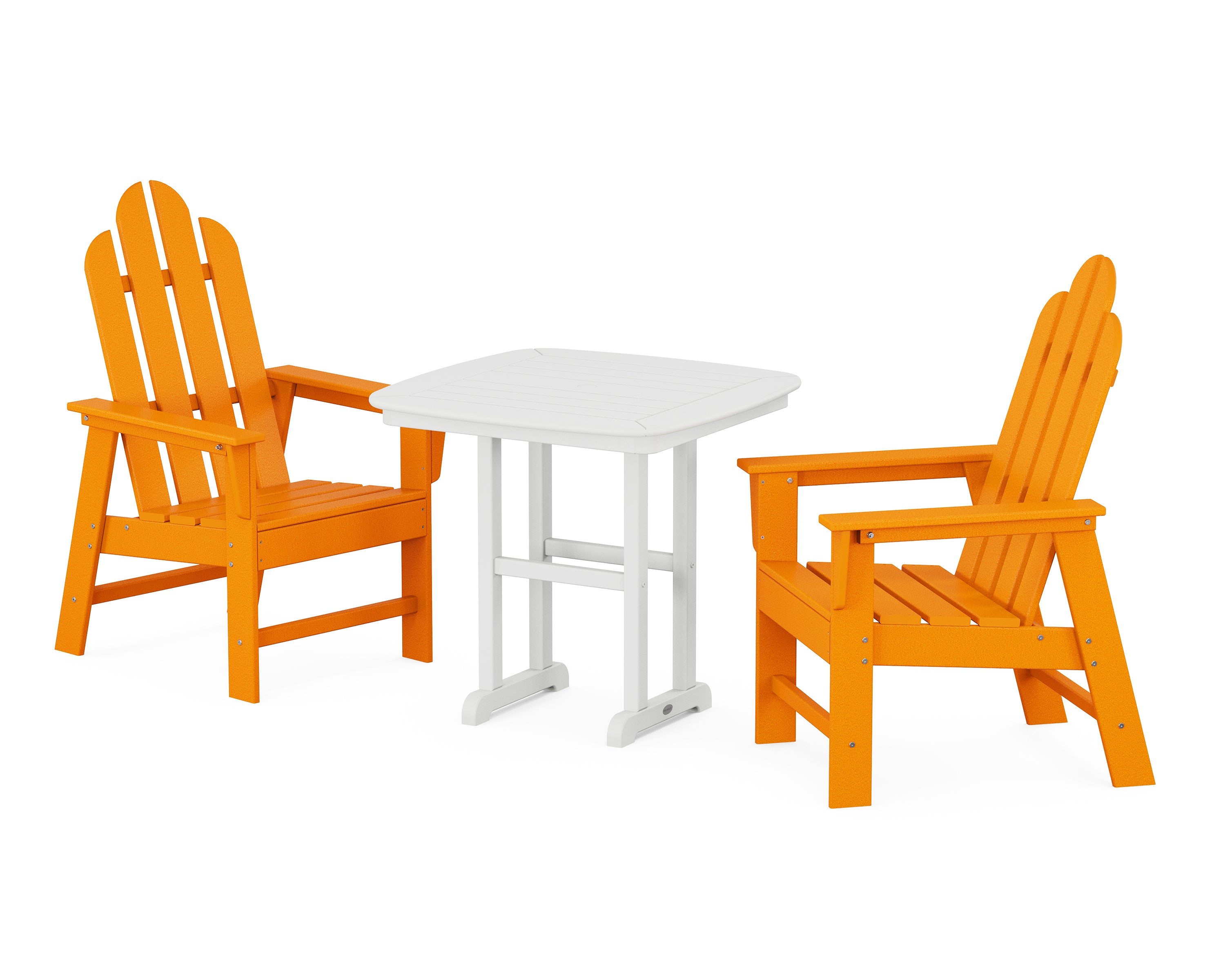 POLYWOOD Long Island 3-Piece Dining Set in Tangerine / White