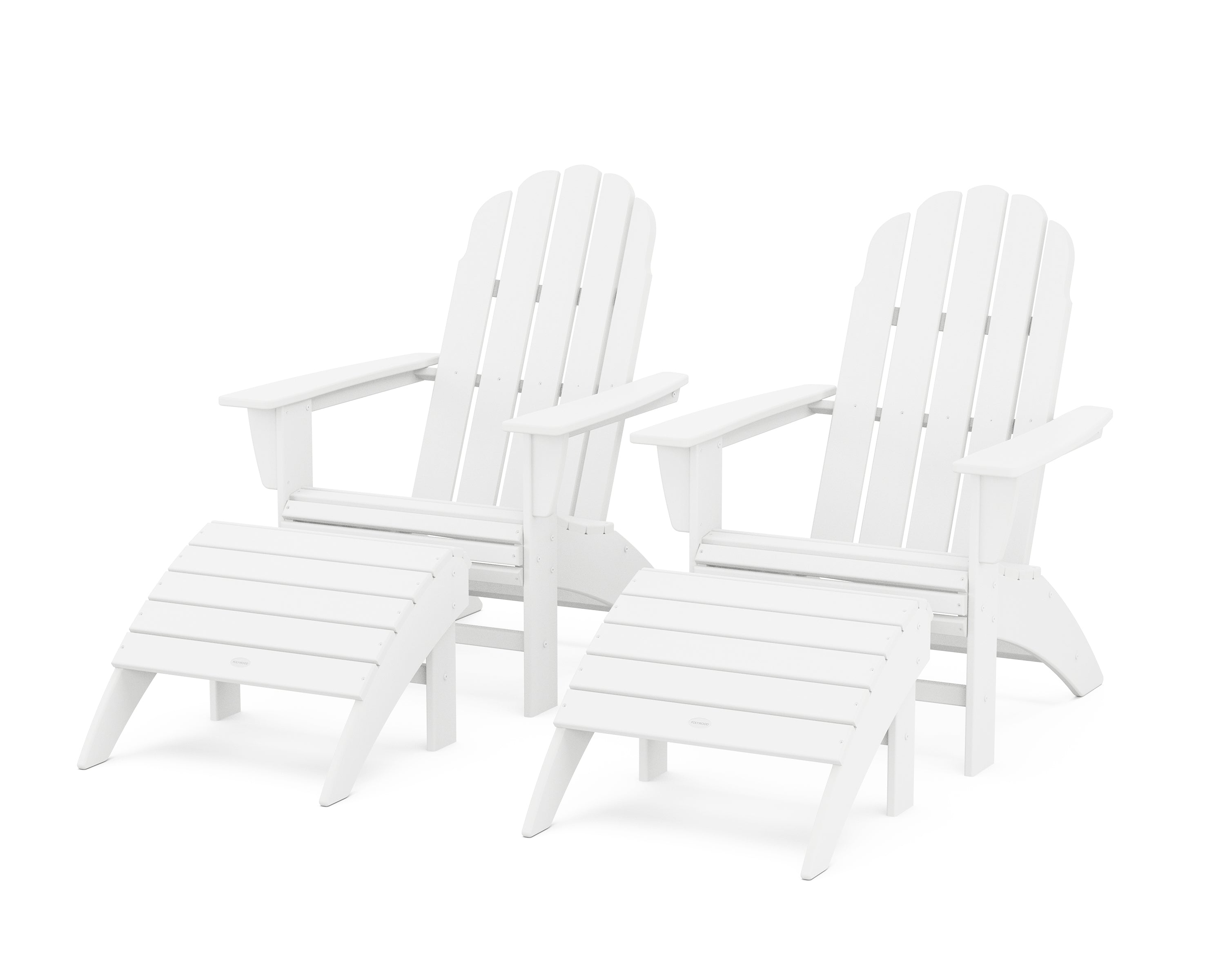 POLYWOOD Vineyard Curveback Adirondack Chair 4-Piece Set with Ottomans in White