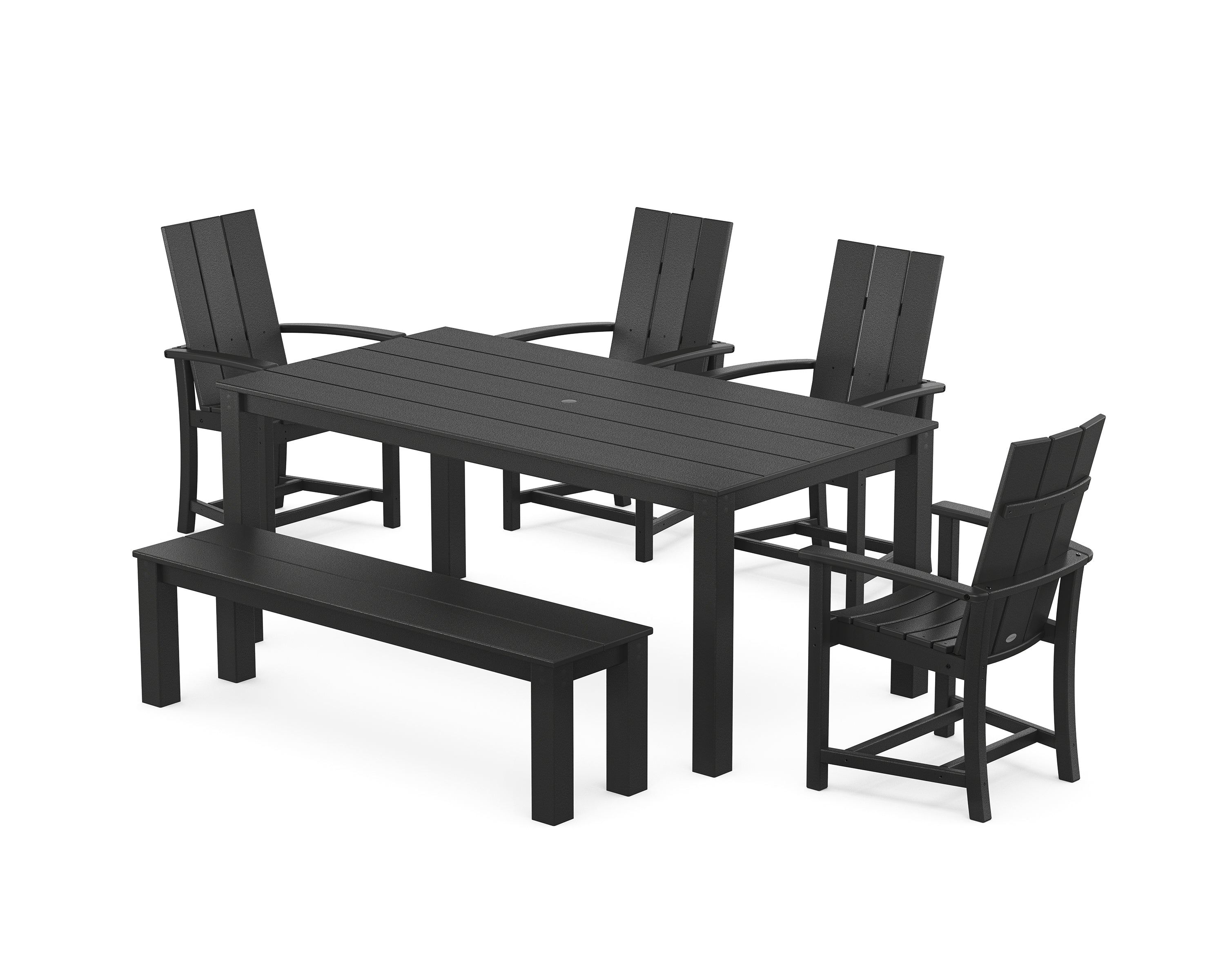POLYWOOD Modern Adirondack 6-Piece Parsons Dining Set with Bench in Black