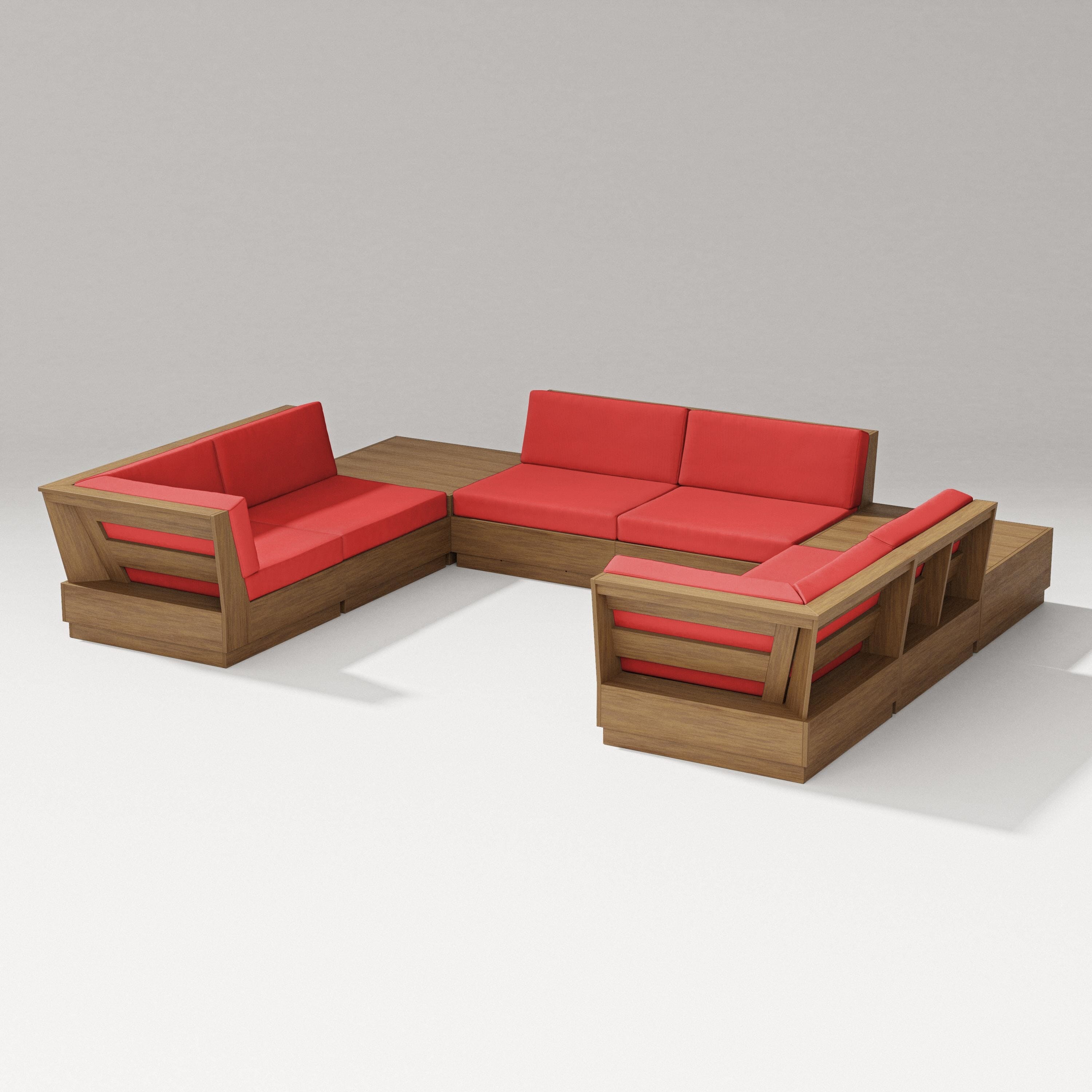 PW Designer Series Elevate 8-Piece U-Shaped Sectional in Natural / Crimson Linen