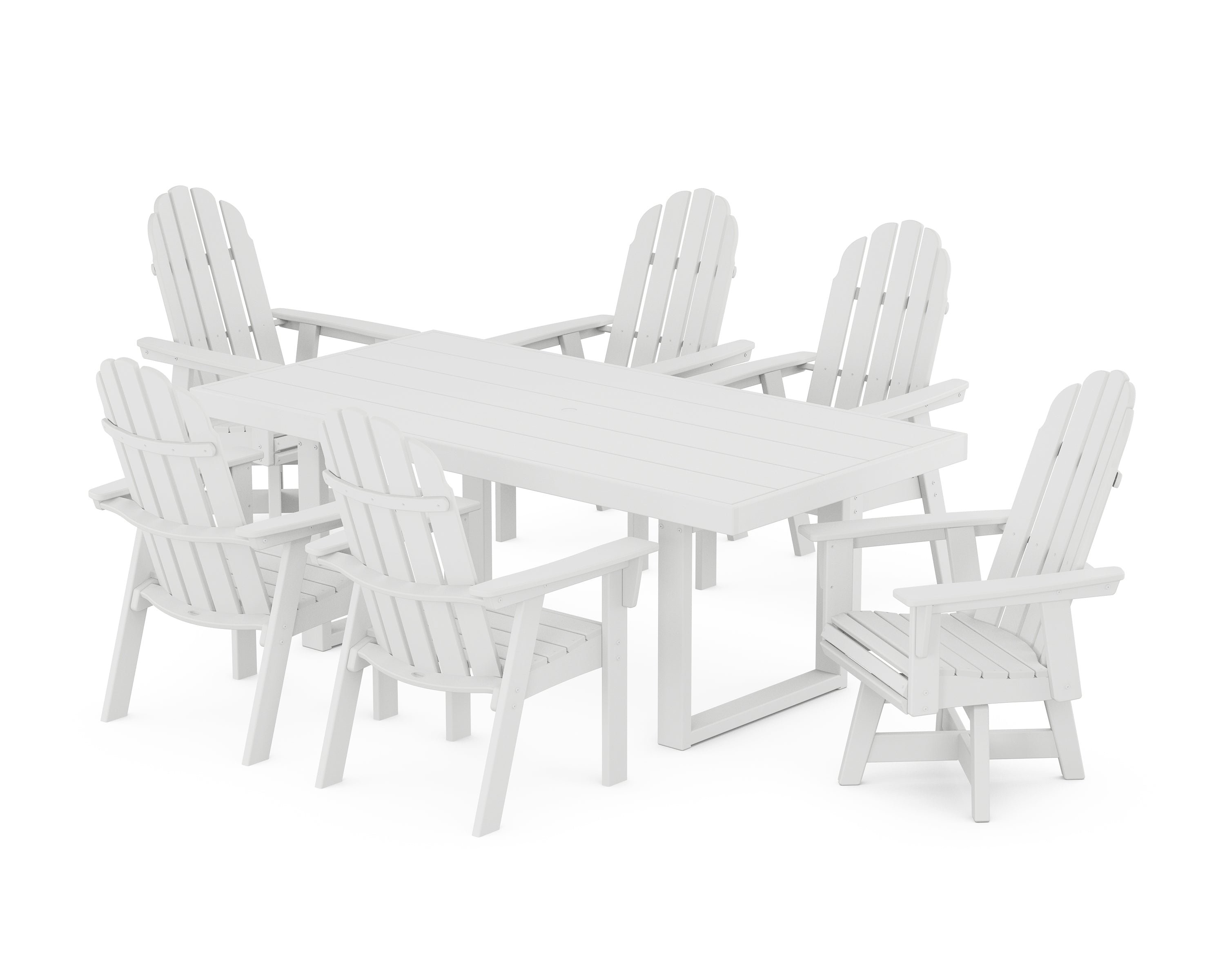 POLYWOOD Vineyard Curveback Adirondack Swivel Chair 7-Piece Dining Set in White