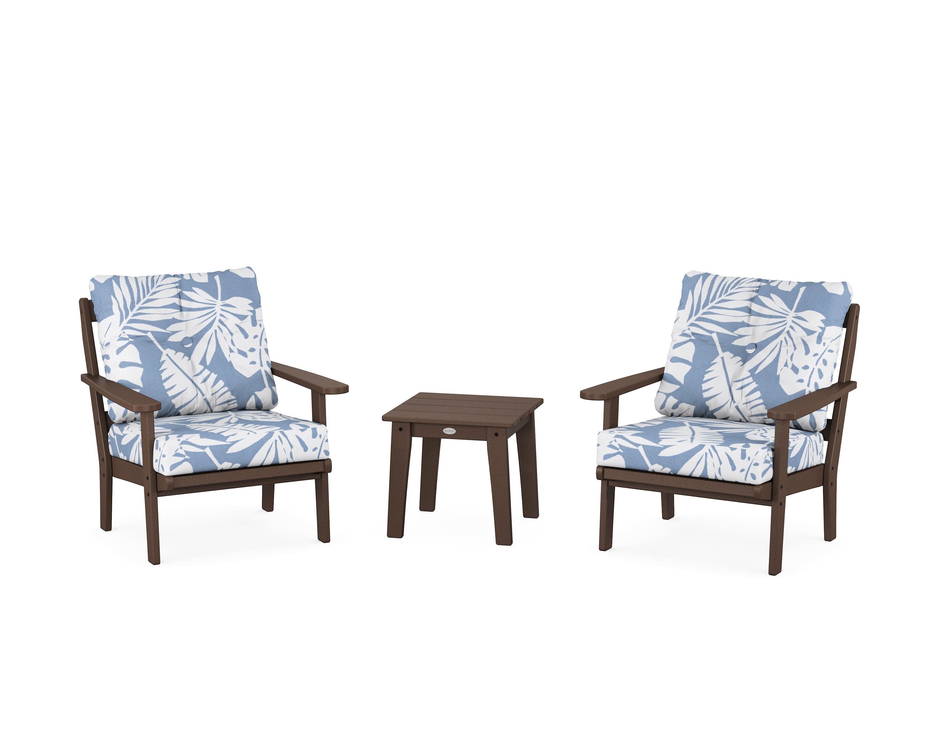 POLYWOOD Mission 3-Piece Deep Seating Set in Mahogany / Leaf Sky Blue