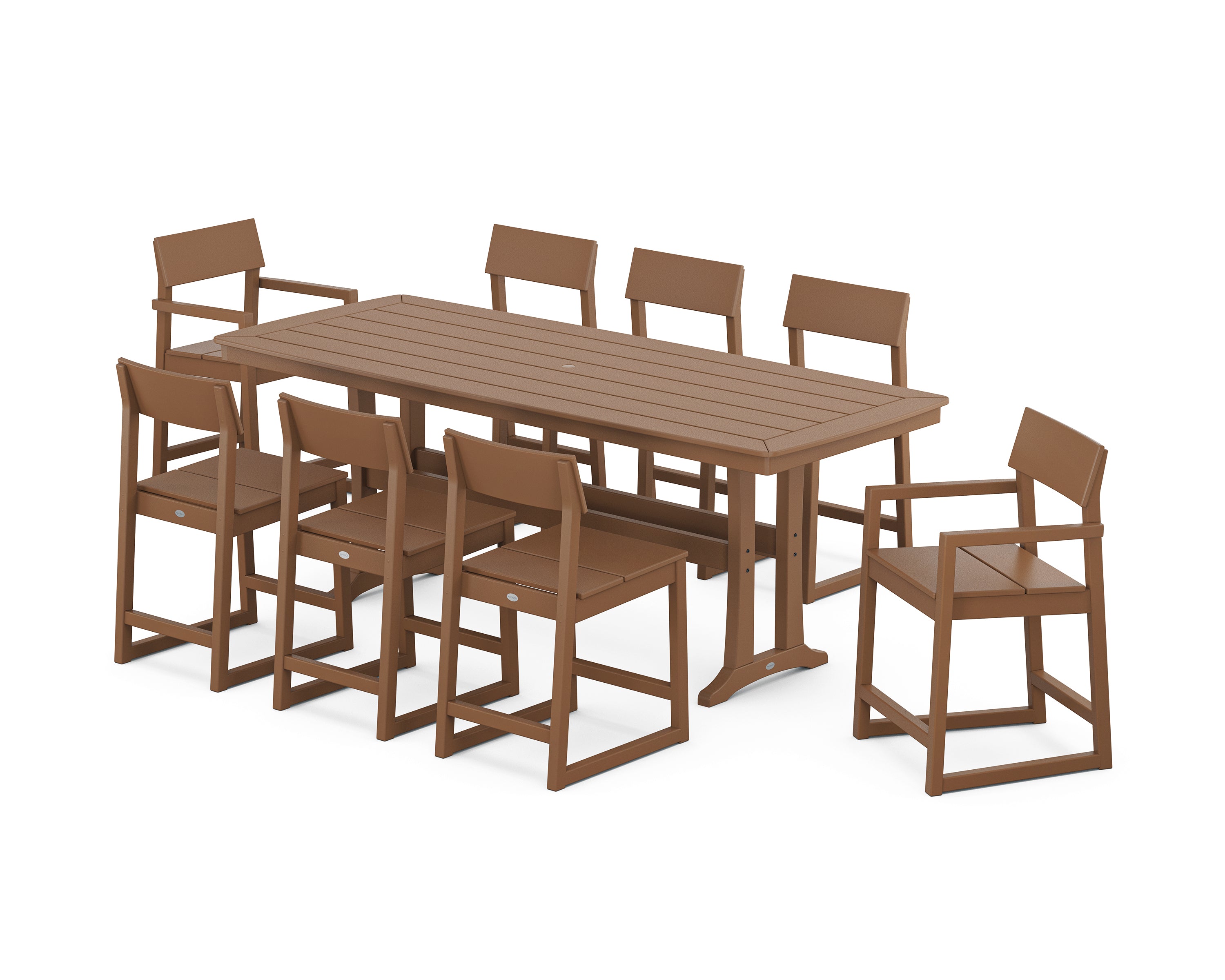 POLYWOOD EDGE 9-Piece Counter Set with Trestle Legs in Teak