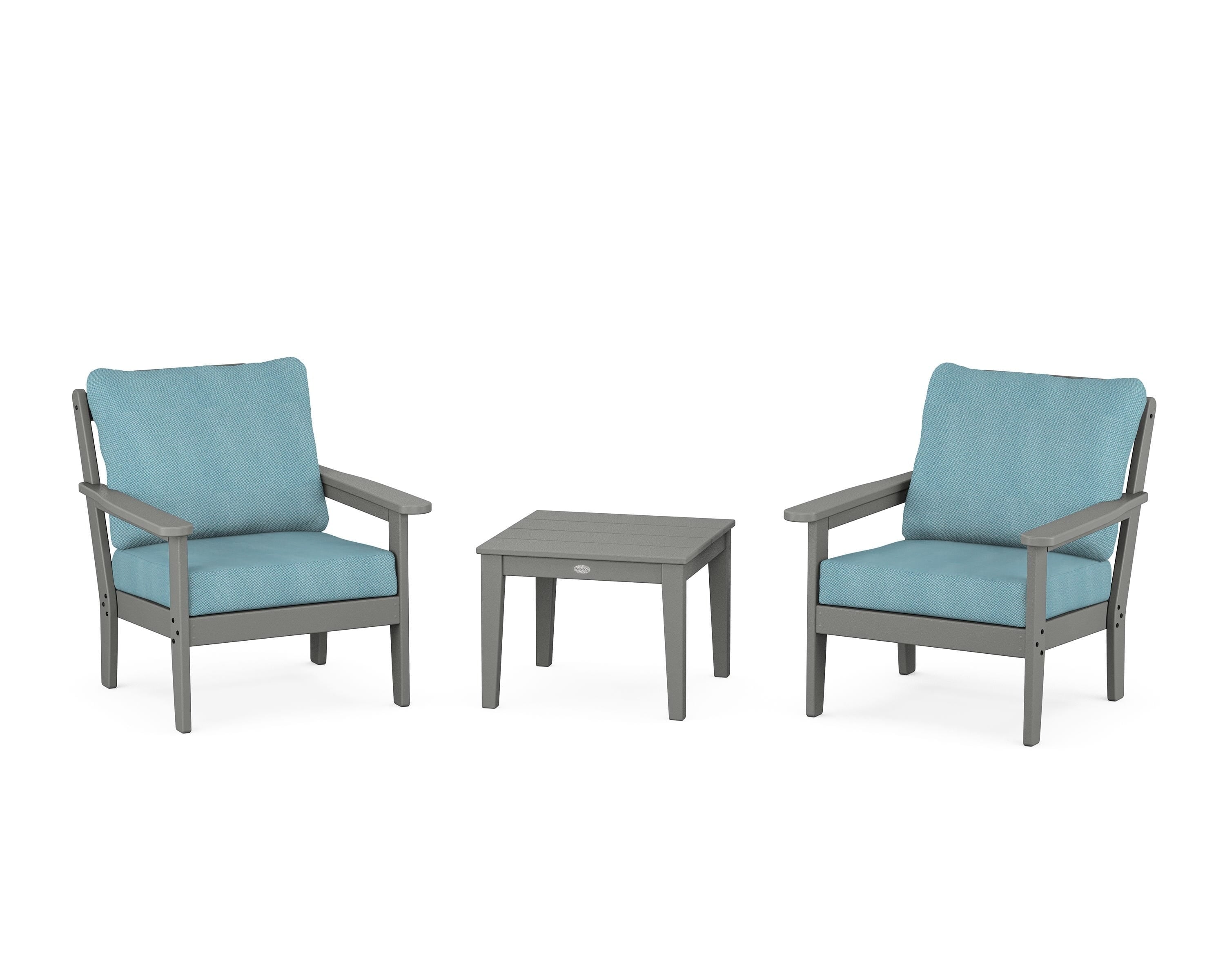 Country Living Cottage 3-Piece Deep Seating Set in Slate Grey / Lattice Sky Blue