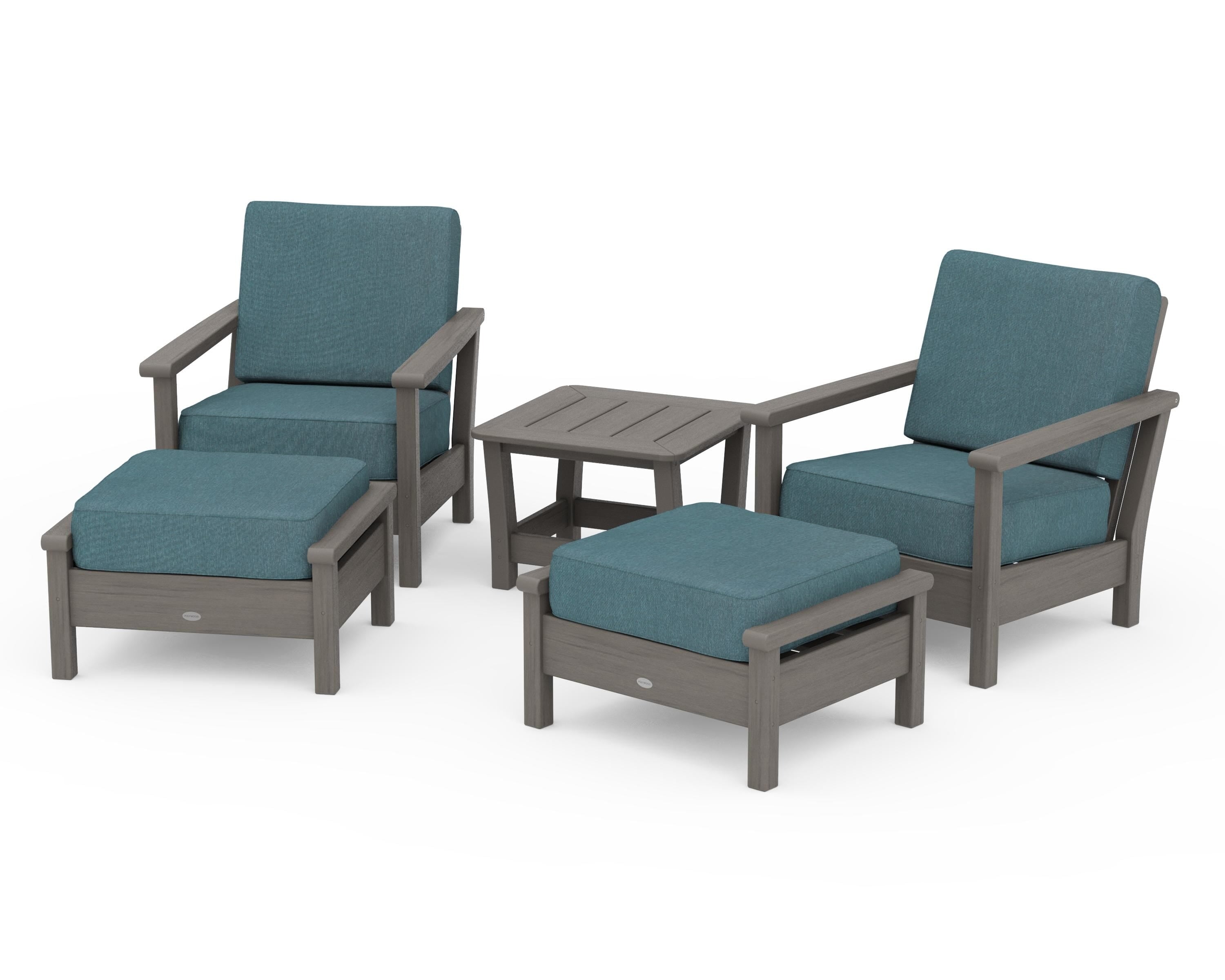 POLYWOOD Harbour 5-Piece Deep Seating Chair Set in Driftwood / Ocean Teal