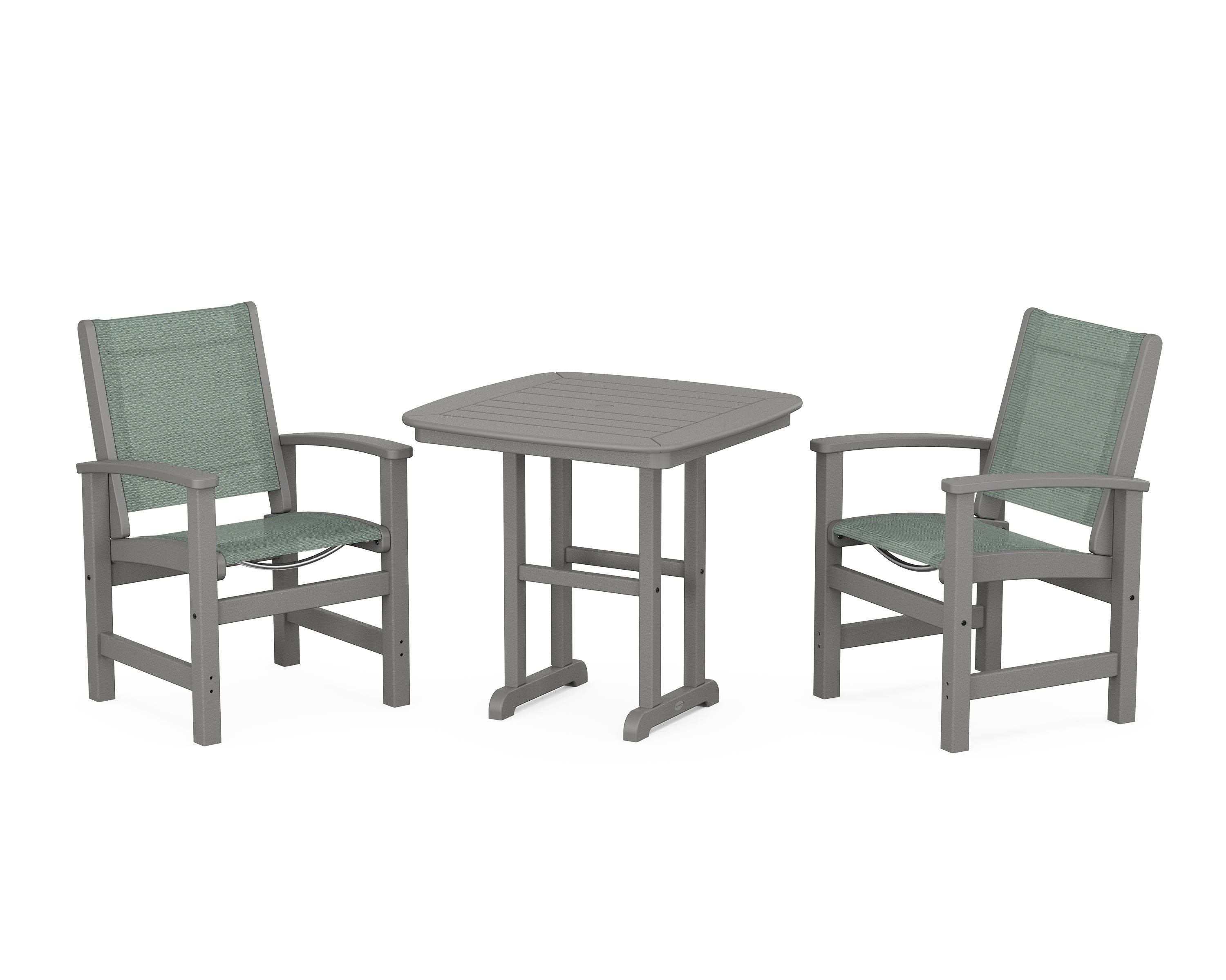 POLYWOOD Coastal 3-Piece Dining Set in Slate Grey / Dupioni Sea Mist Sling