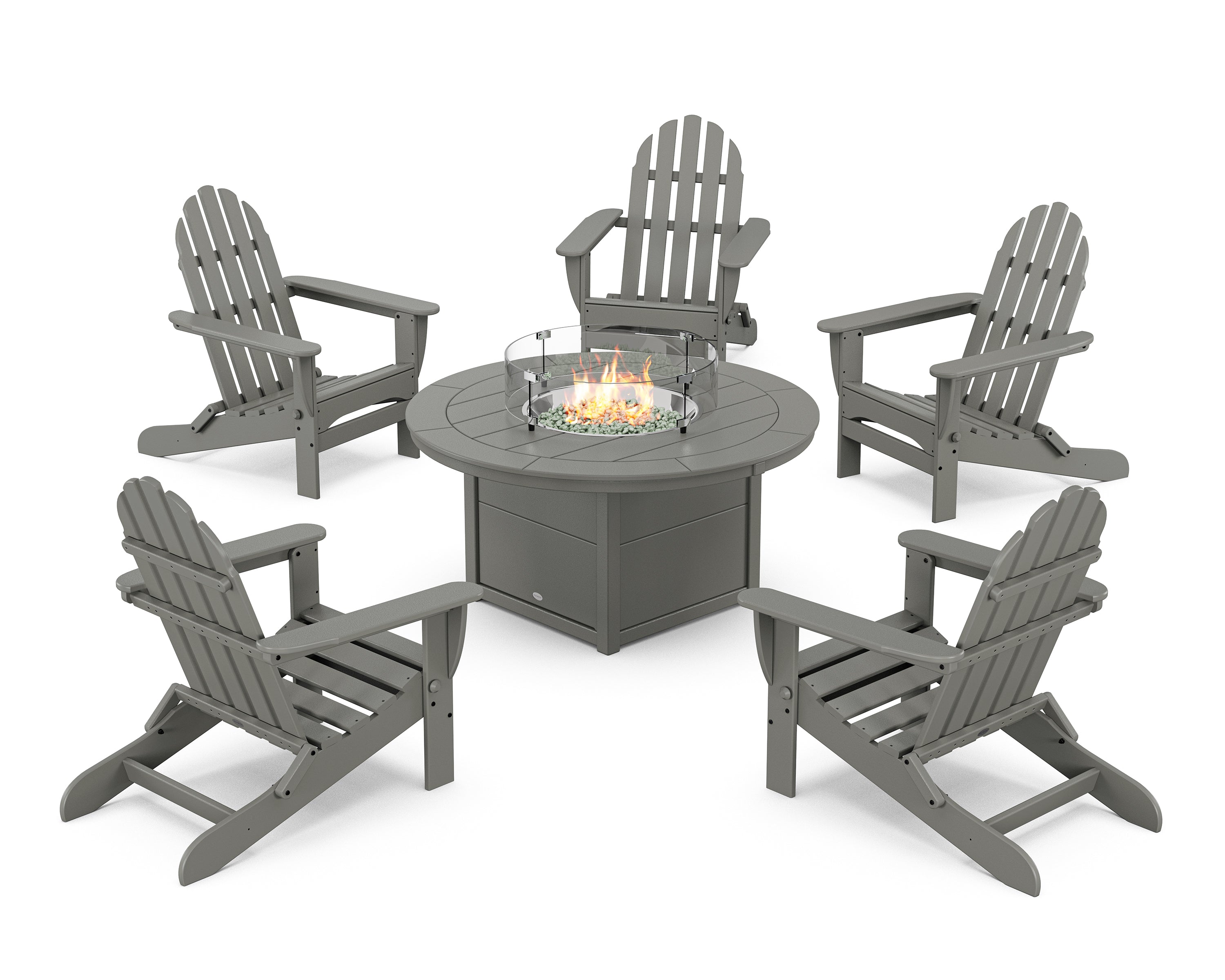 POLYWOOD Classic Folding Adirondack 6-Piece Conversation Set with Fire Pit Table in Slate Grey