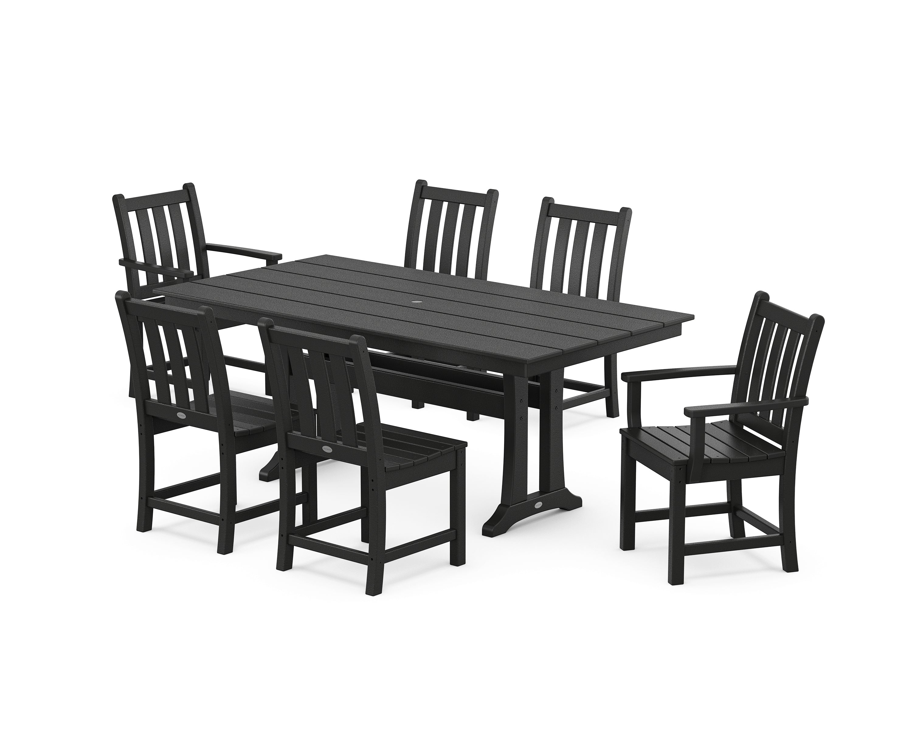 POLYWOOD Traditional Garden 7-Piece Farmhouse Dining Set With Trestle Legs in Black