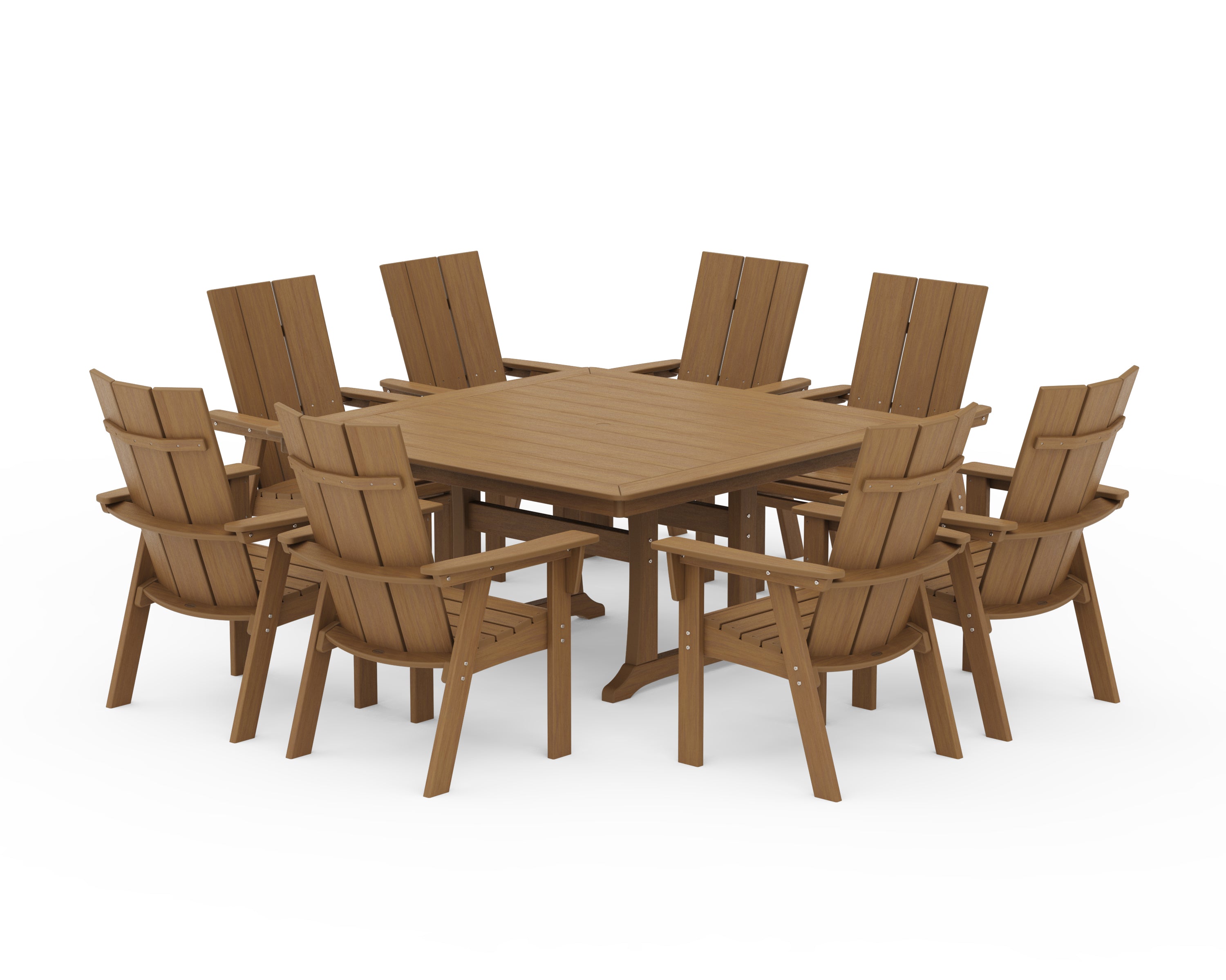 POLYWOOD Modern Curveback Adirondack 9-Piece Square Dining Set with Trestle Legs in Natural