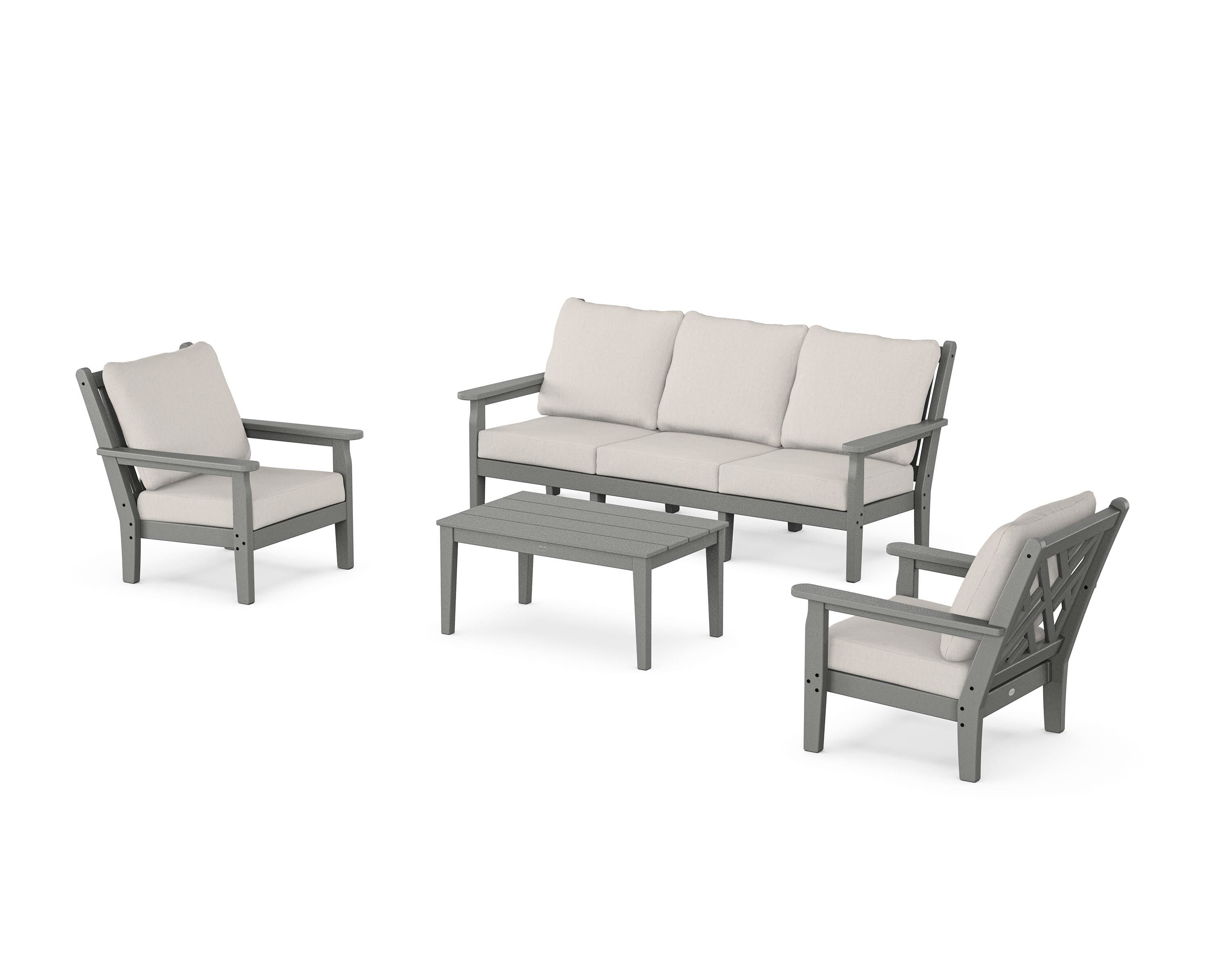 POLYWOOD Chippendale 4-Piece Deep Seating Set with Sofa in Slate Grey / Cast Ash