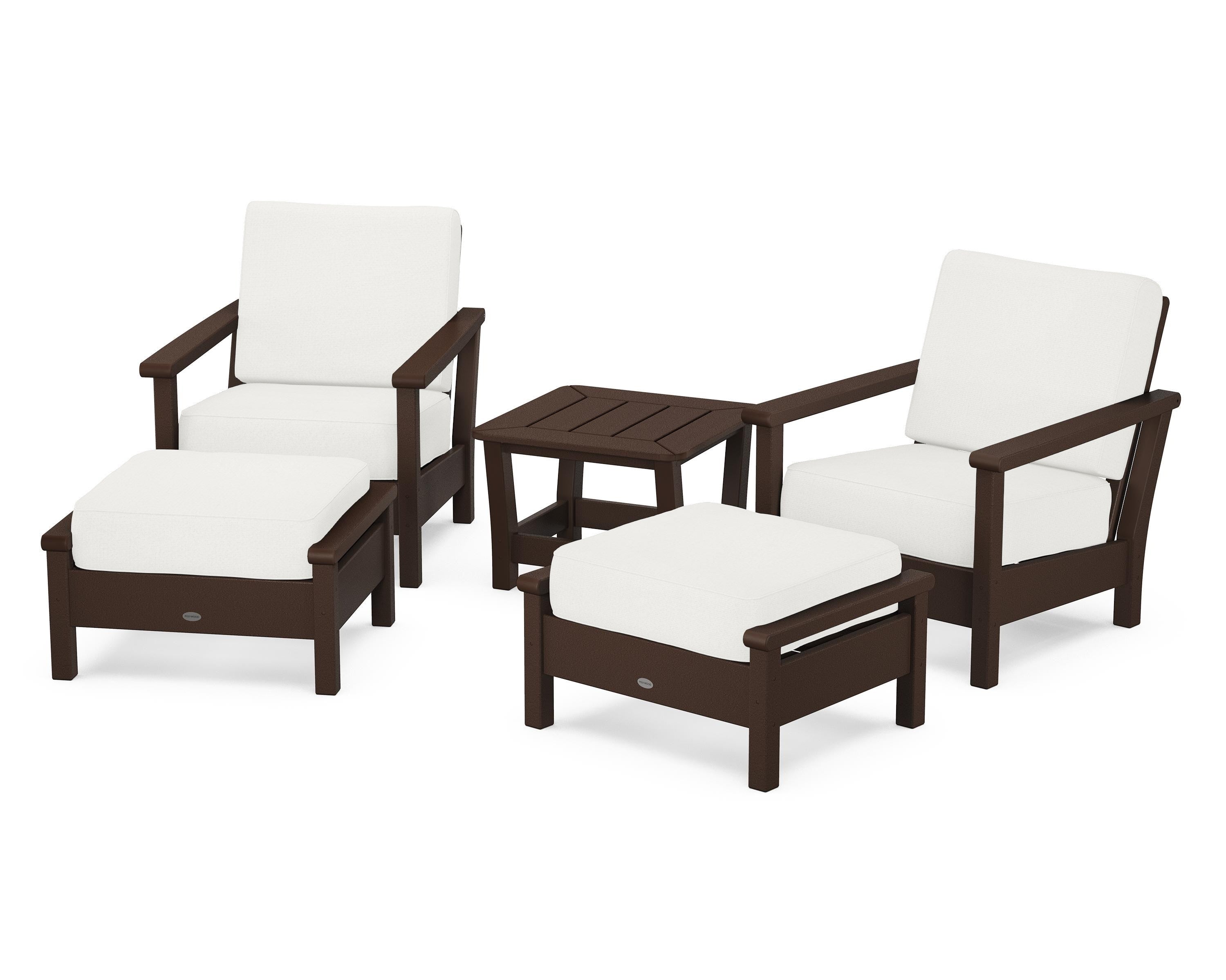 POLYWOOD Harbour 5-Piece Deep Seating Chair Set in Mahogany / Natural Linen