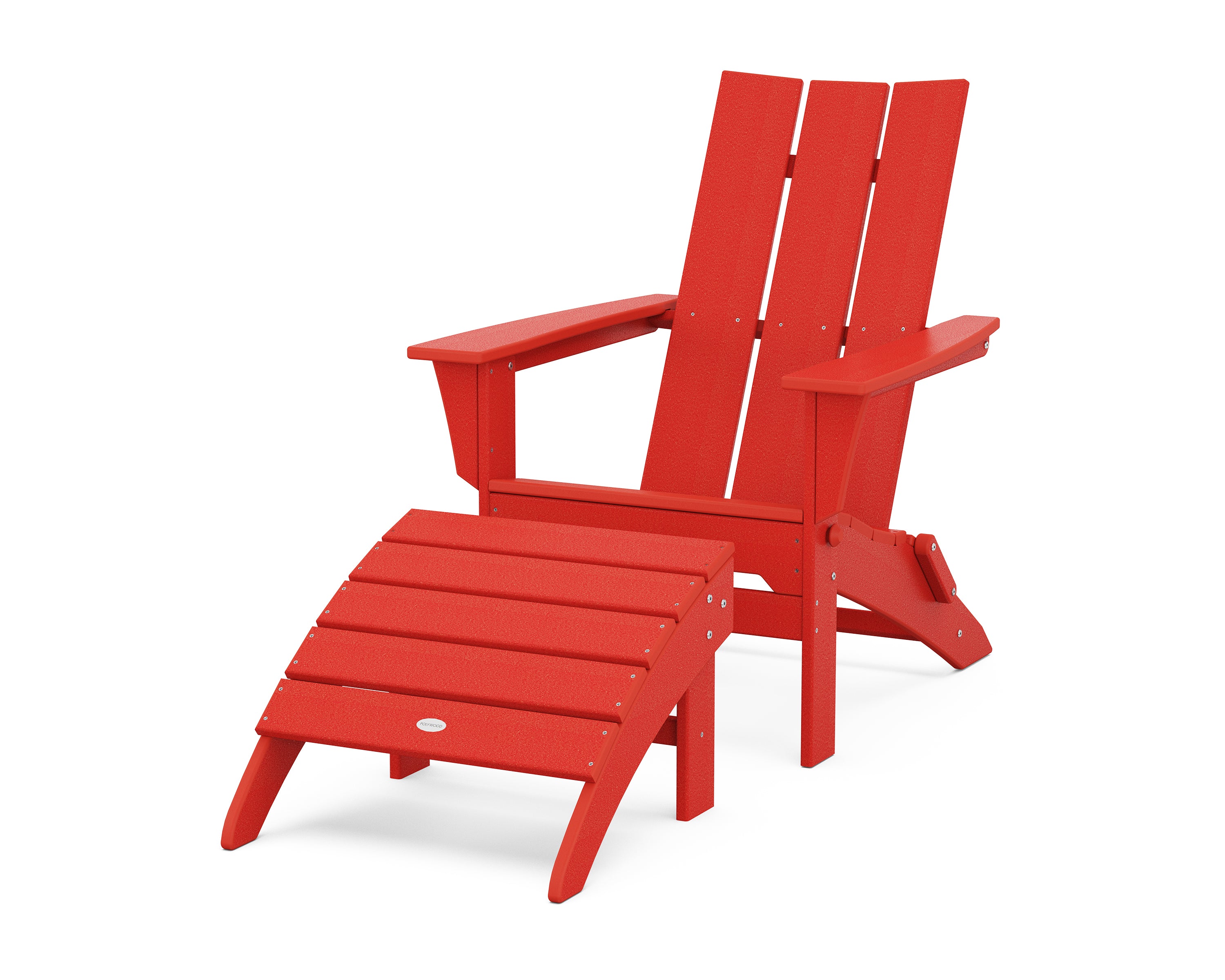 POLYWOOD® Modern Folding Adirondack Chair 2-Piece Set with Ottoman in Sunset Red
