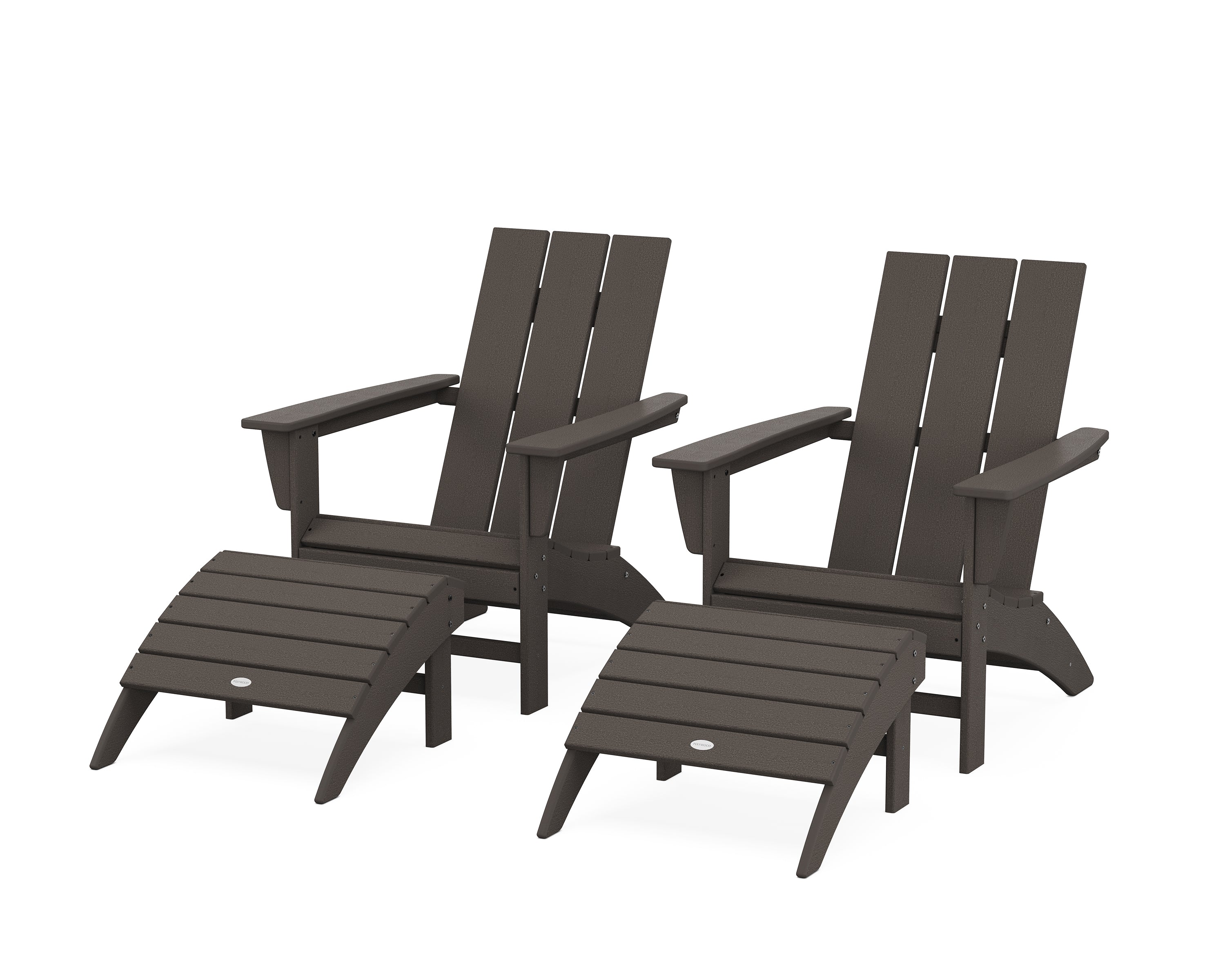 POLYWOOD® Modern Adirondack Chair 4-Piece Set with Ottomans in Vintage Coffee