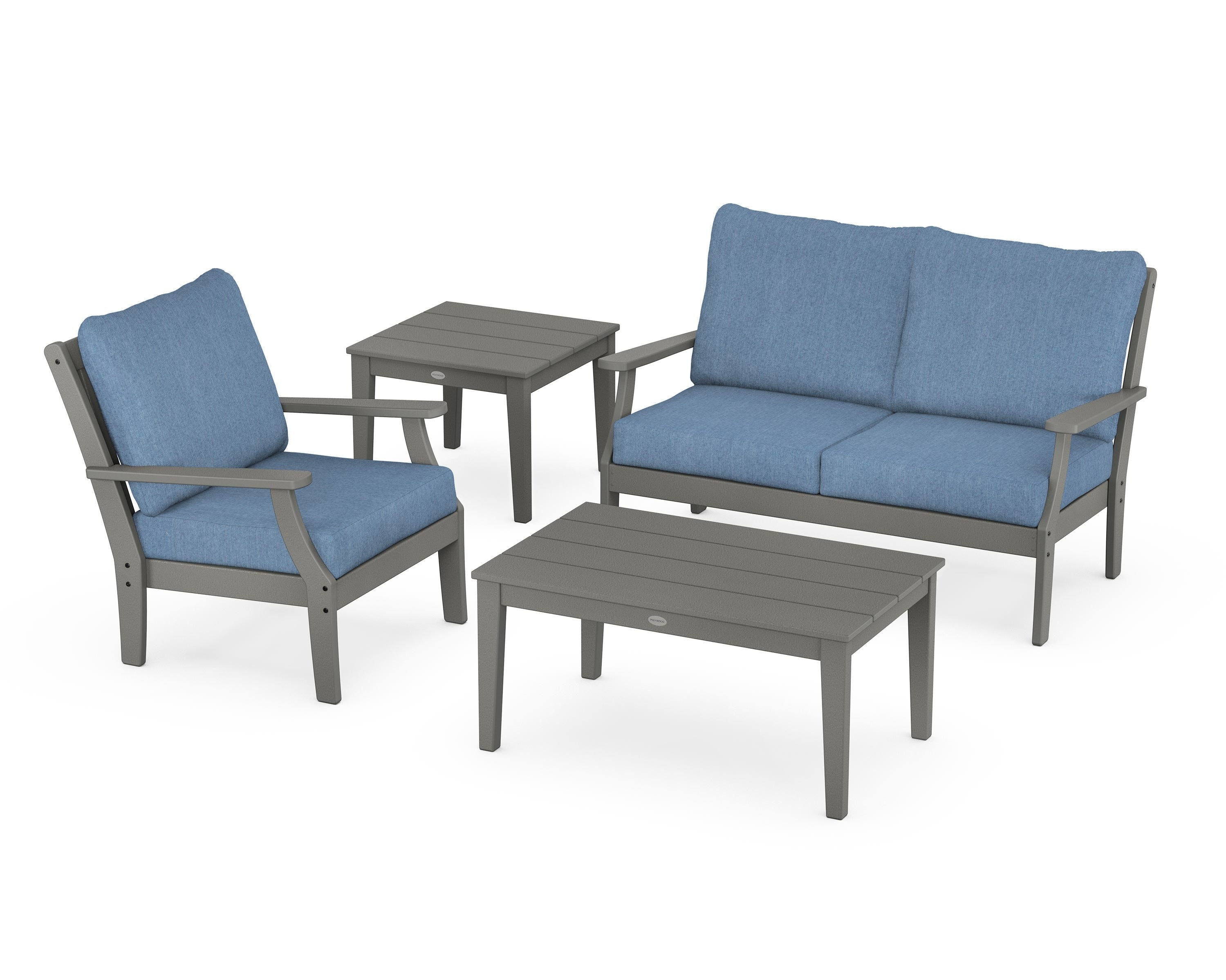 POLYWOOD Braxton 4-Piece Deep Seating Set in Slate Grey / Sky Blue