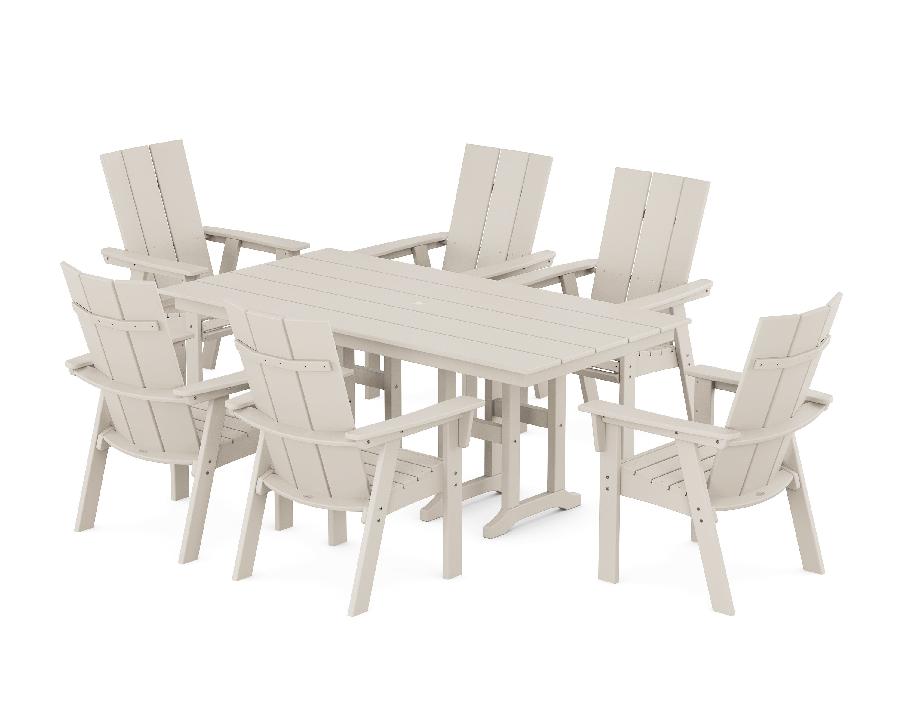 POLYWOOD Modern Curveback Adirondack 7-Piece Farmhouse Dining Set in Sand