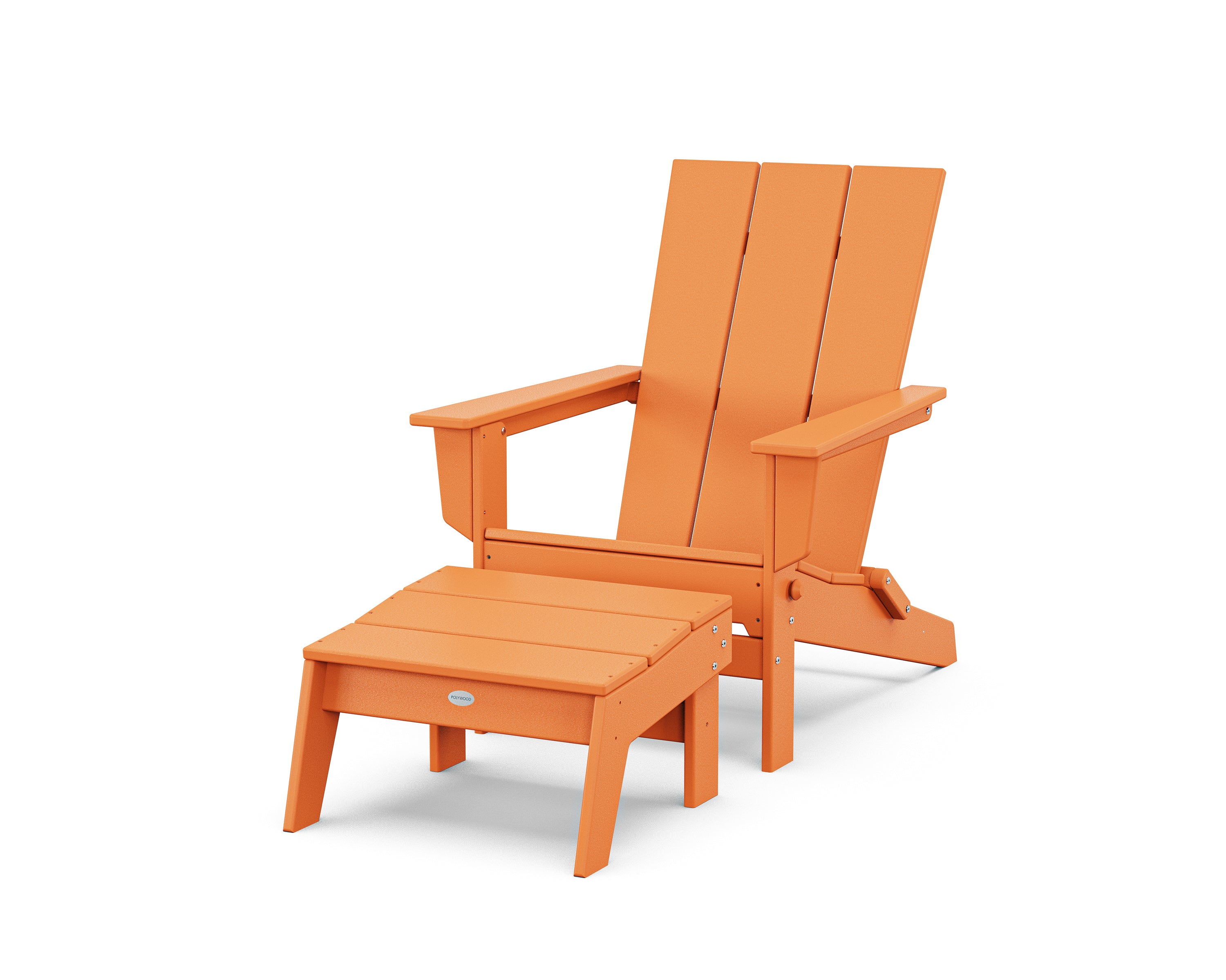 POLYWOOD Modern Studio Folding Adirondack Chair with Ottoman in Tangerine